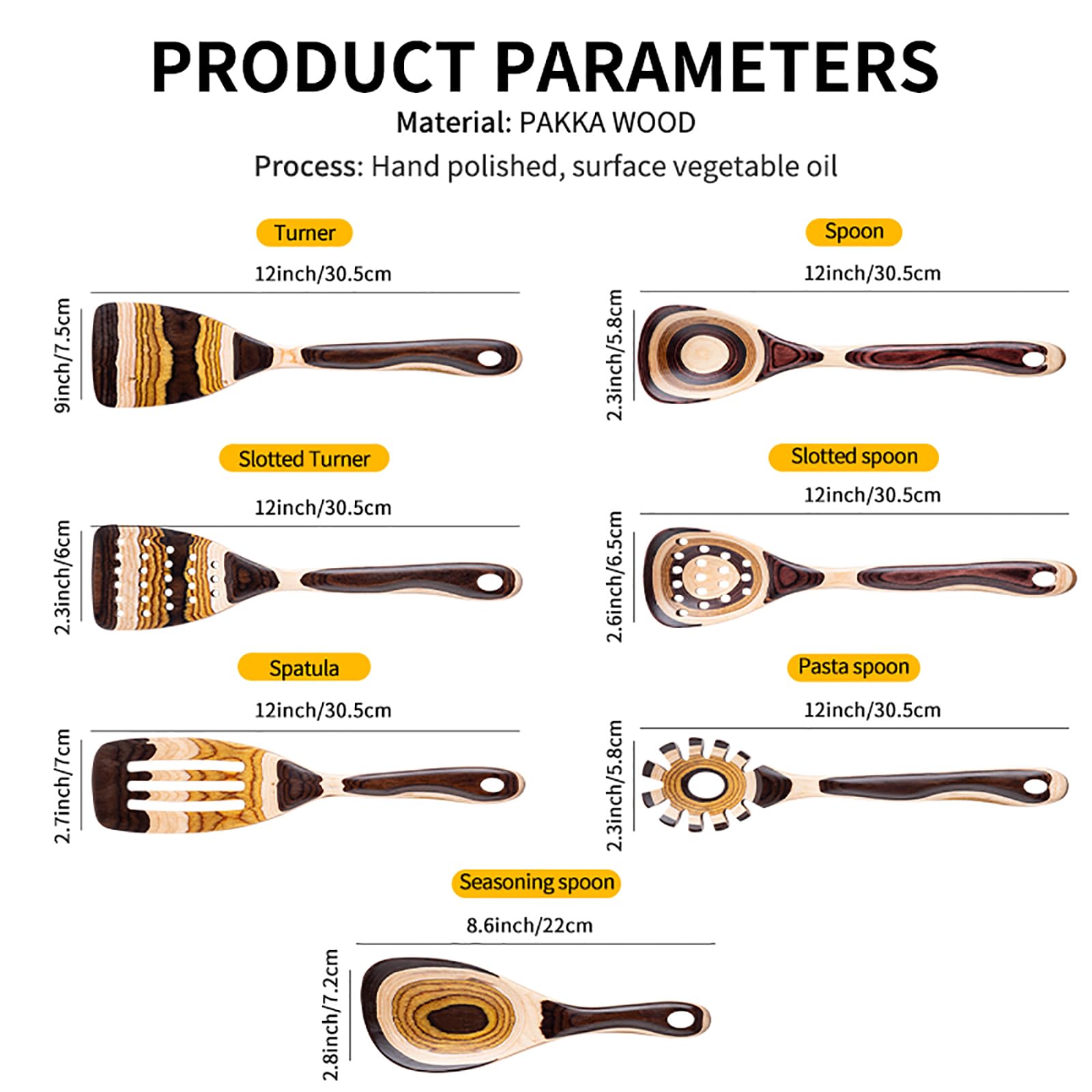 Gudamaye 7-Piece Brown Pakkawood Utensils Set - Sturdy, Eco-Friendly, Wooden Spoons For Cooking, Wooden Utensil For Cooking, Woo