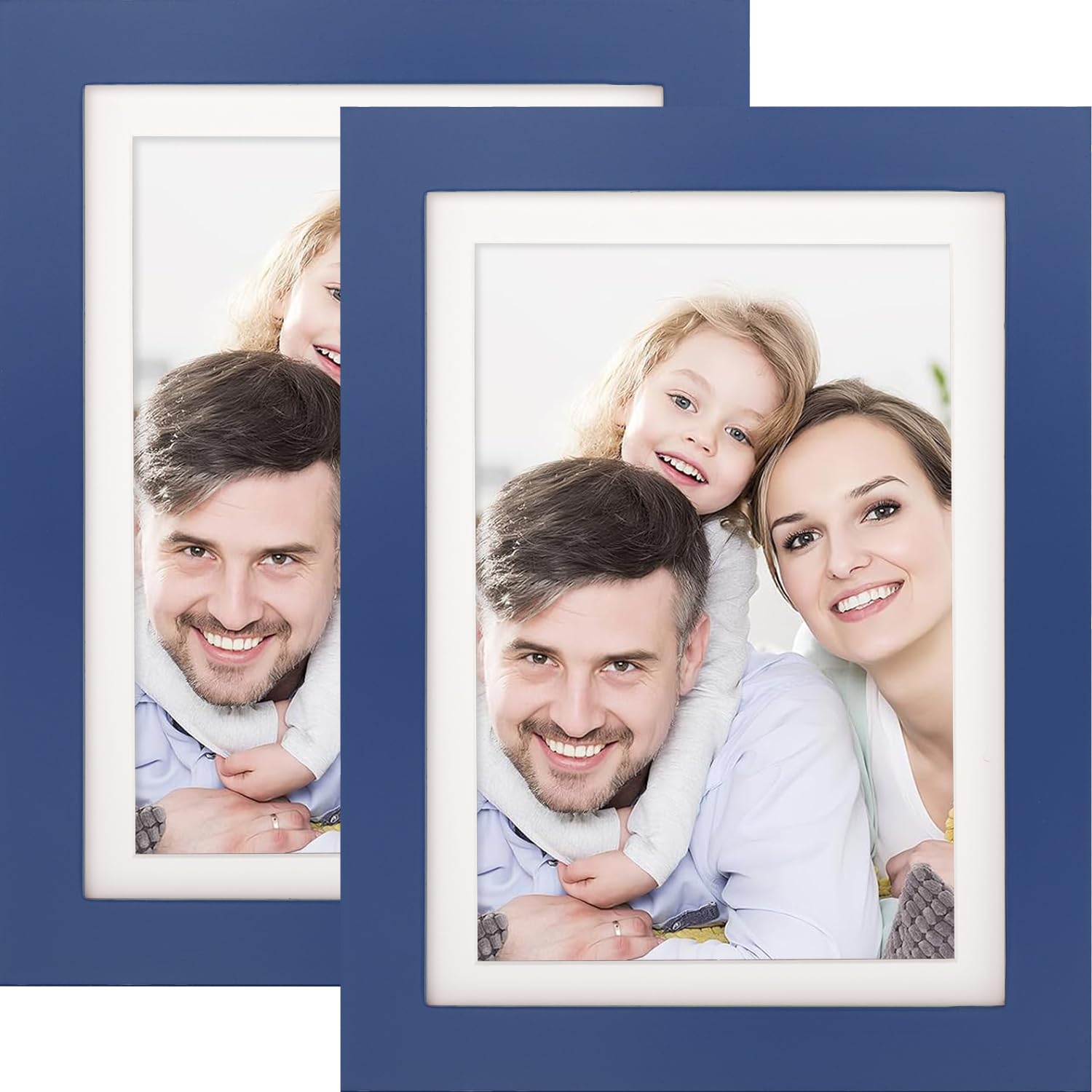 Picture Frames 5x7 2 Pack Made of Solid Wood Navy Blue for Wall Mounting and Tabletop Display