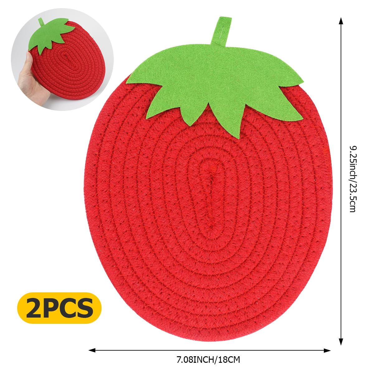 Lnq Luniqi 2Pcs Heat Resistant Place Mat Stberry Shaped Cotton Thread Table Mats Kitchen Resistant Cloth Trivets For Kitchen Hot
