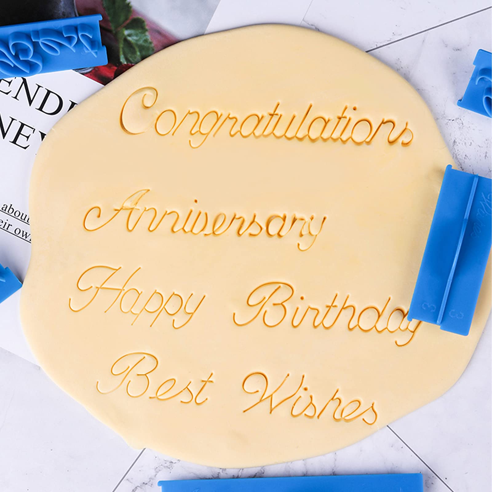 18 Pcs Cookie Fondant Stamp Cutter Stamper Blessing Letters Mold Happy Birthday Best Wishes Congratulations Anniversary Letters