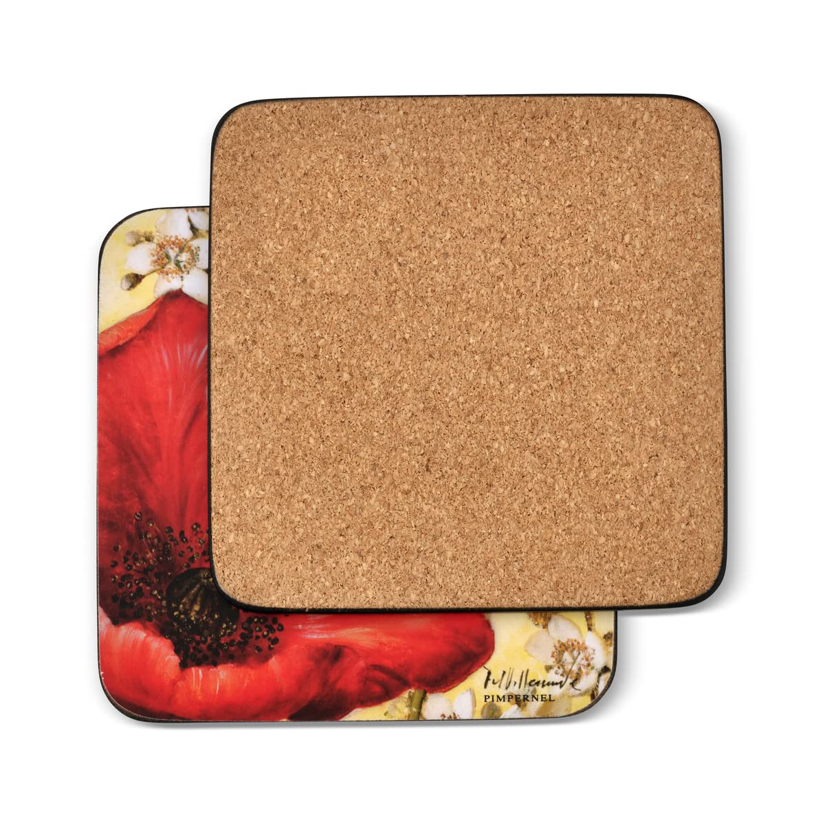 Pimpernel Poppy De Villeneuve Collection Coasters | Set Of 6 | Cork Backed Board | Heat And Stain Resistant | Drinks Coaster For