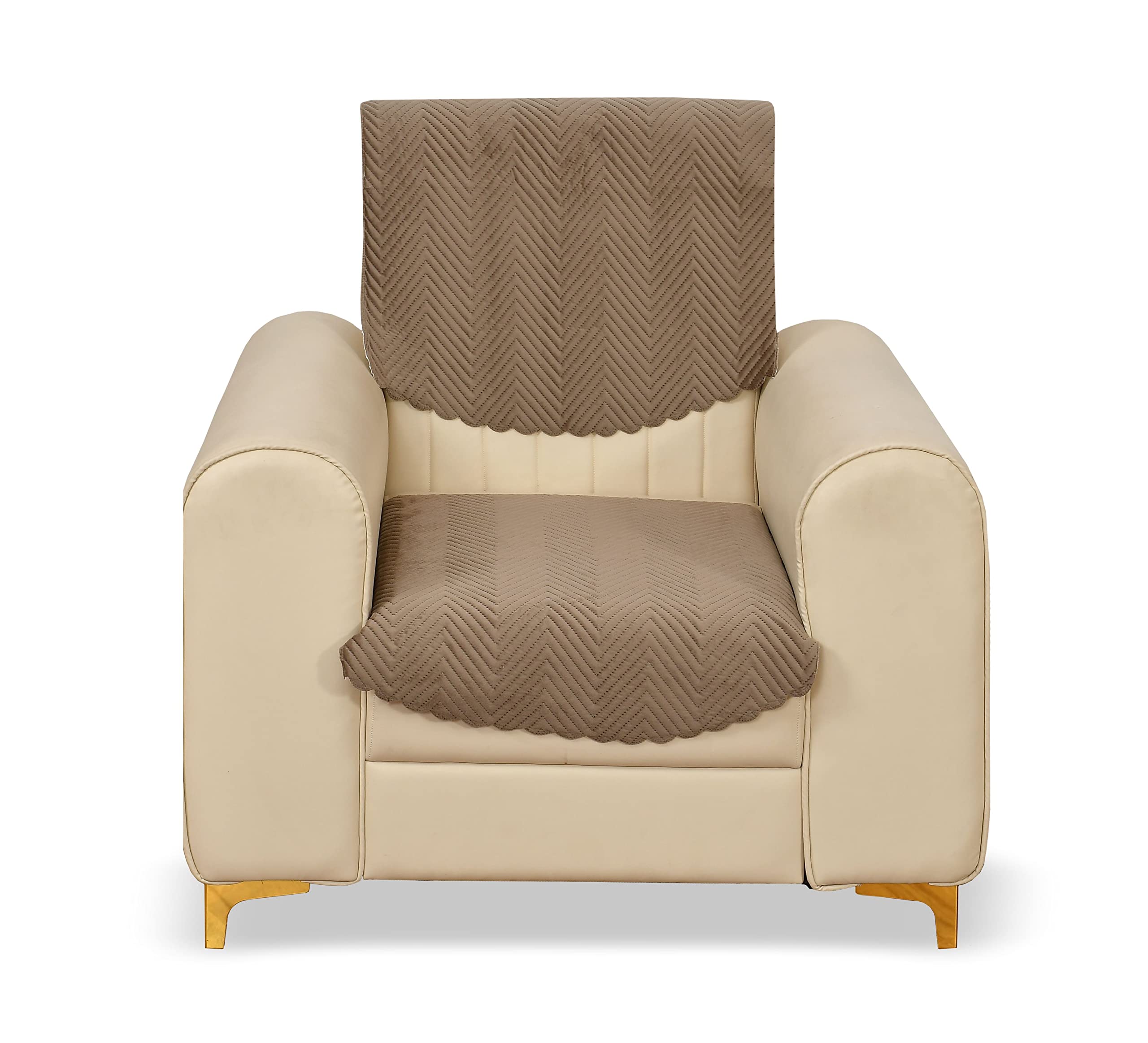 Yellow Weaves 1 Seater Quilted Sofa Chair Cover, Seat & Back Cover, Color - Greyish Brown, Velvet