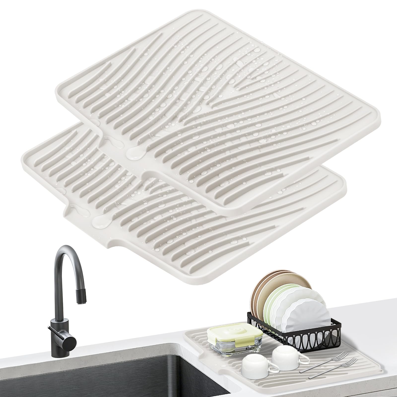 TIKNIK Dish Drying Mat, Stone Drying Mat for Kitchen Counter with Built-in Drain, Non-Slip Drying Matt Kitchen Counter, Heat Res