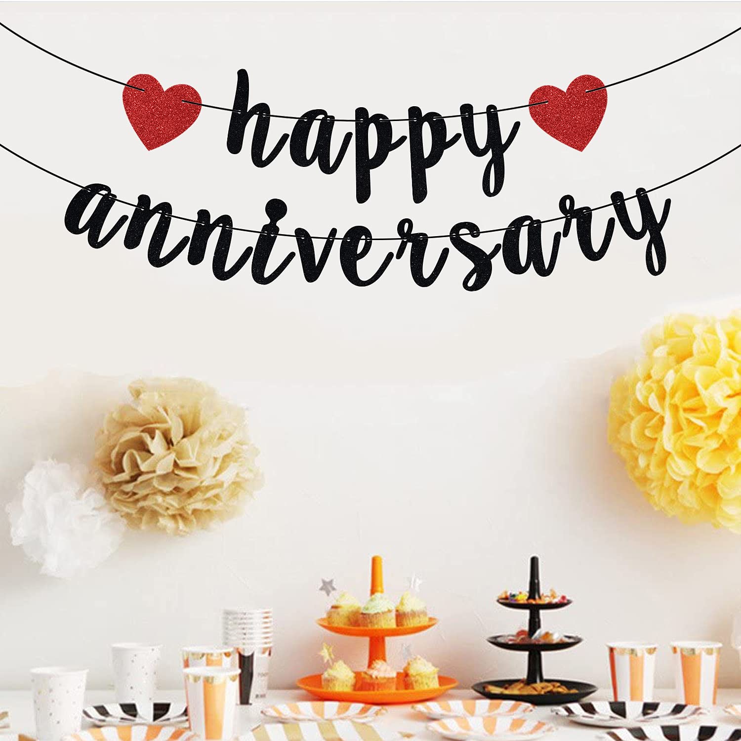 Happy Anniversary Banner  Anniversary Party Decorations  We Still Do  Happy Wedding Anniversary Party Decoration Supplies Black Red Glitter