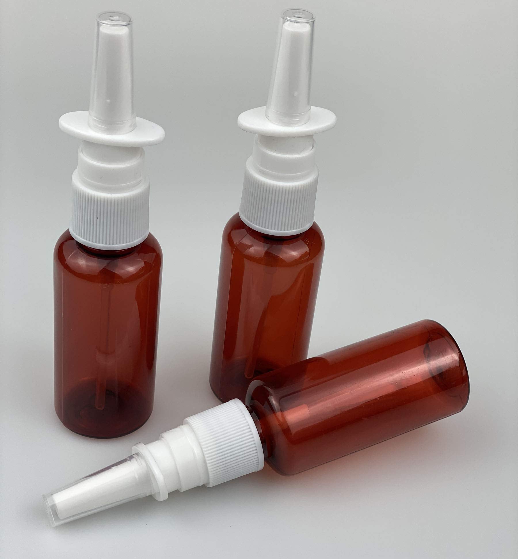 12Pcs 30Ml 1Oz Refillable Amber Plastic Fine Mist Nasal Spray Bottles Atomizers Sprayer Jar Pot Container For Makeup Water Medic