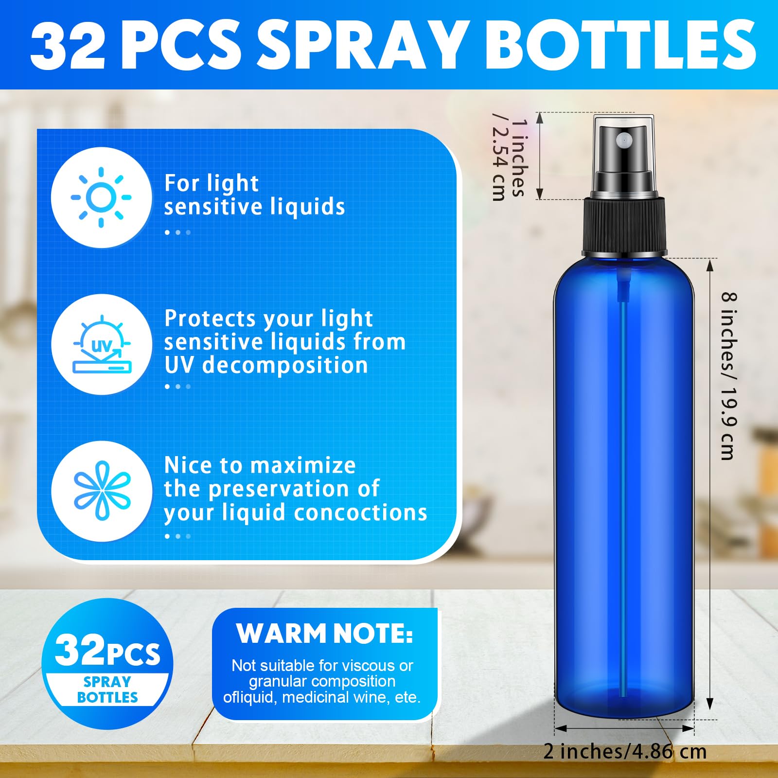 Eccliy 32 Pcs 8 Oz Spray Bottles Fine Mist Spray Bottles Clear Empty Plastic Travel Bottles Refillable Mist Sprayer With Spray C