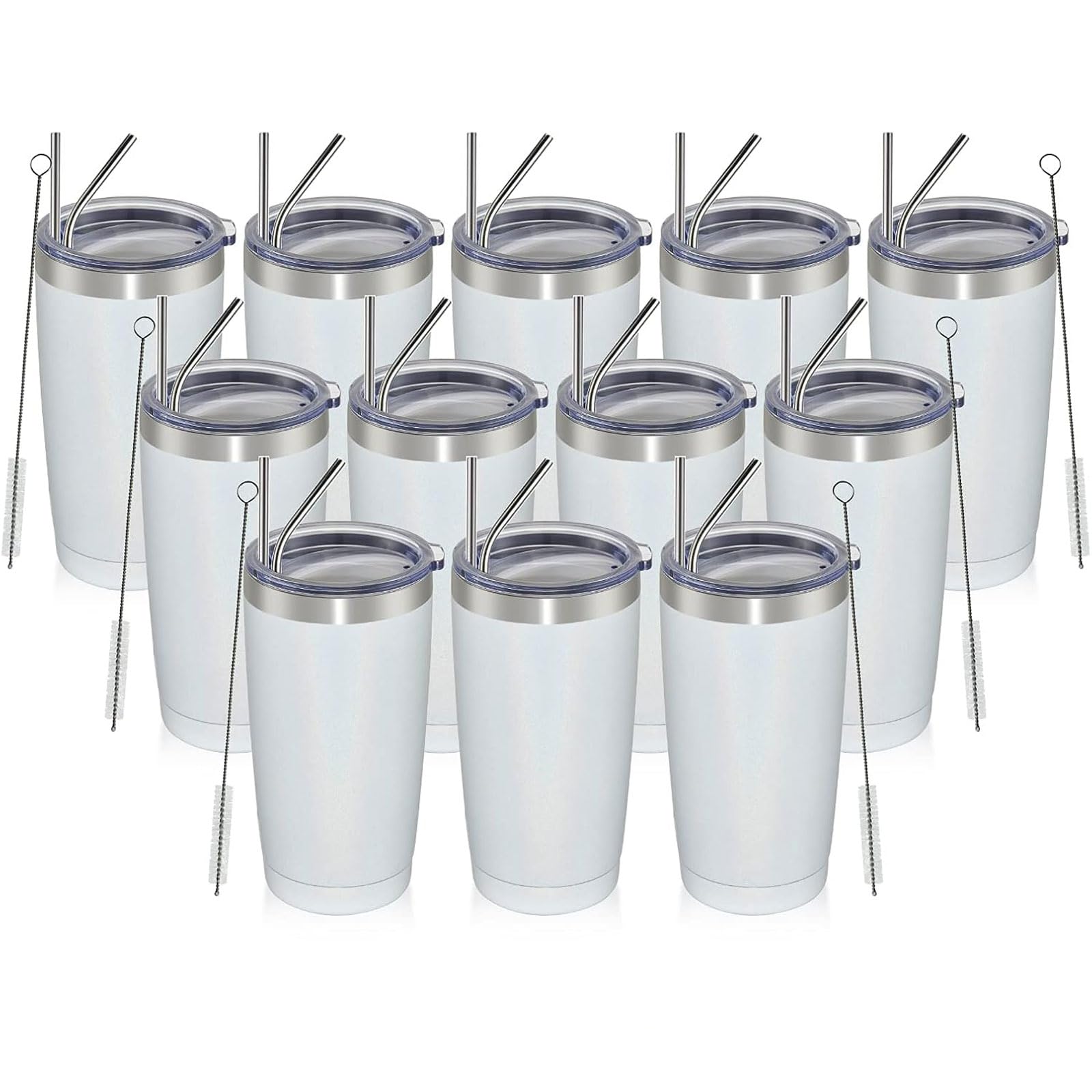 Meway 20Oz Tumbler 12 Pack Double Wall Vacuum Insulated Travel Glitter Mug Bulk, Stainless Steel Tumblers With Lid And Straw, Po