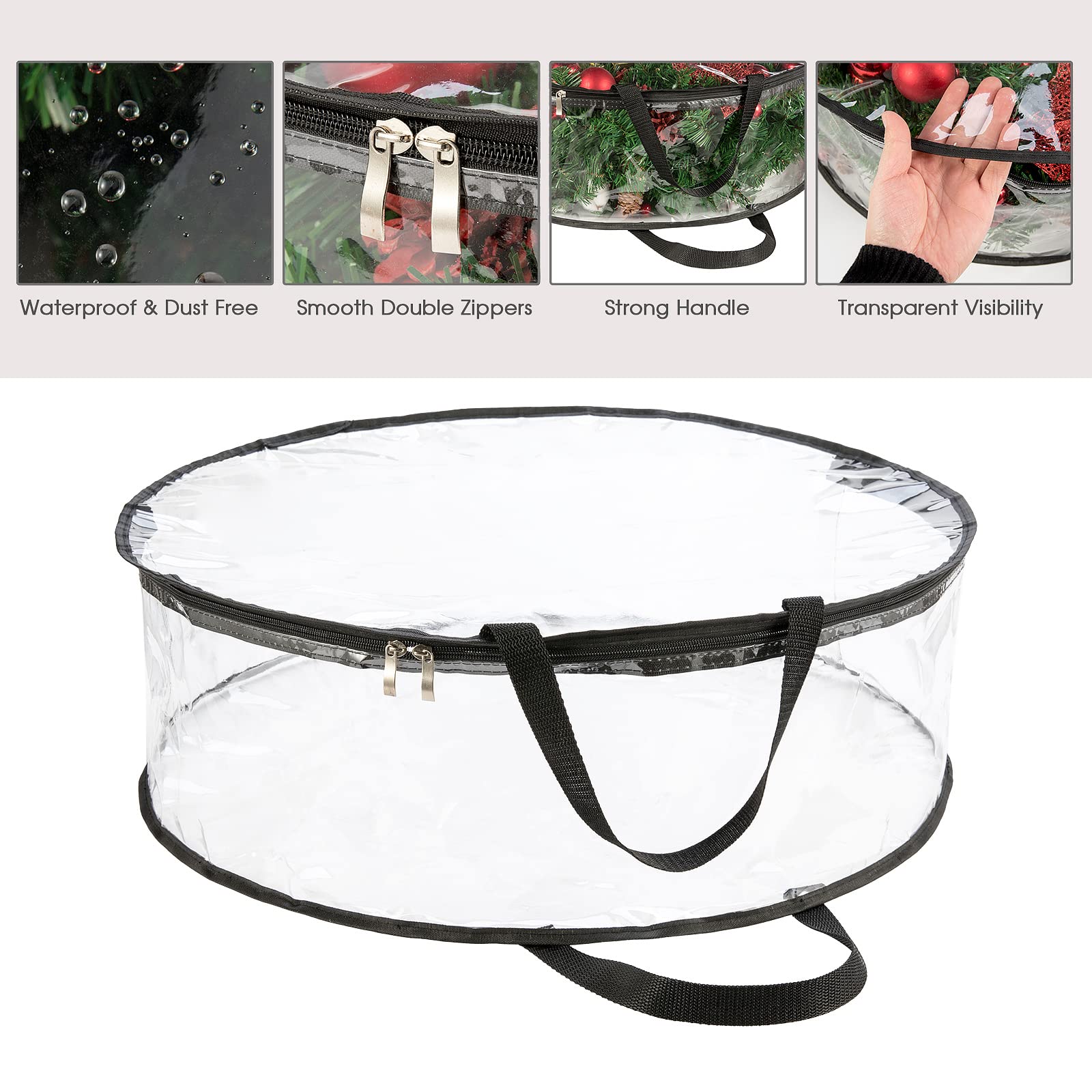 Cinpiuk Clear Wreath Storage Bag 30 Inch Christmas Wreath Storage Container, Heavy Duty Wreath Protector With Handle For Holiday