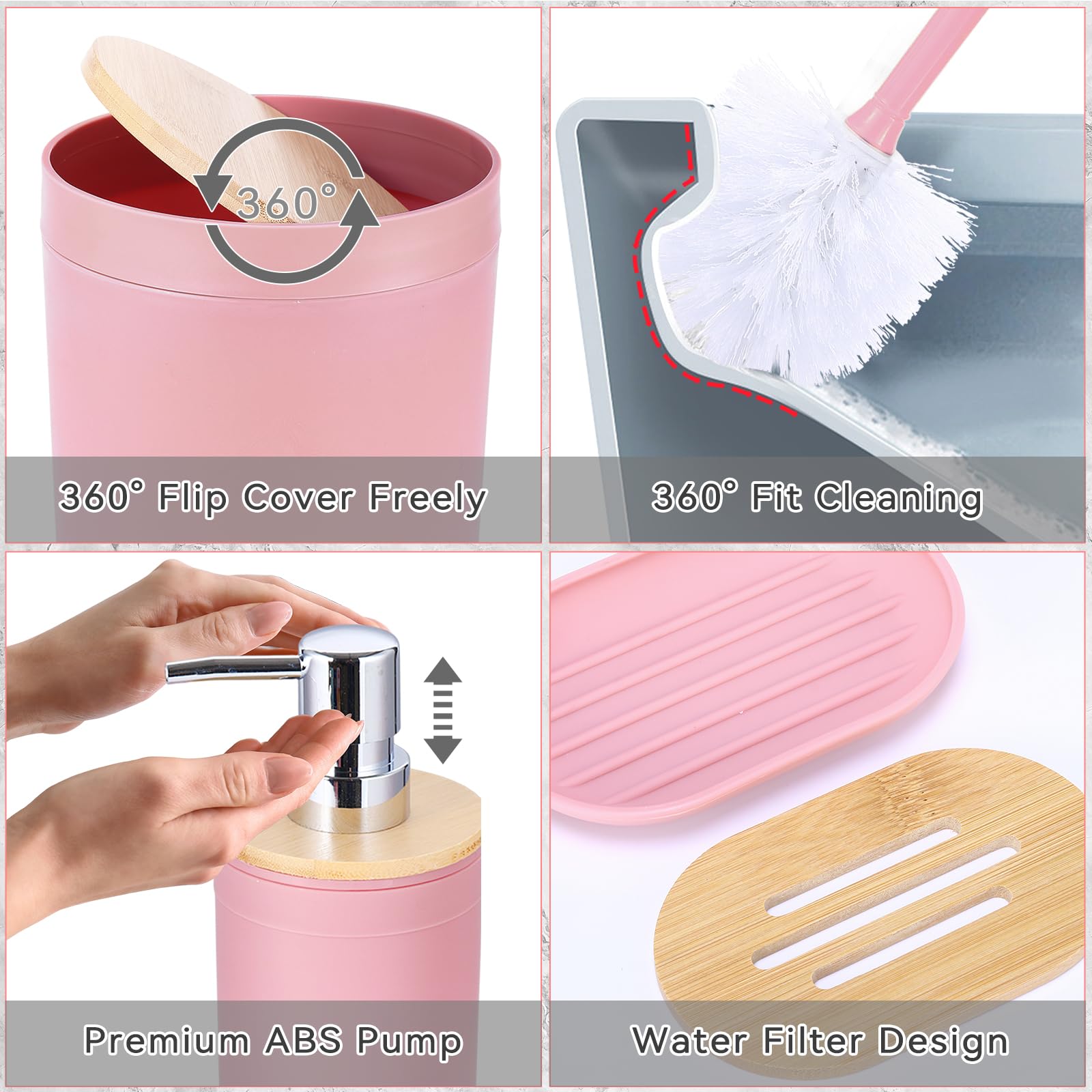Imucci Bathroom Accessories Pink Bathroom Sets With Shower Curtain And Rug, Pink Ombre Waterproof Shower Curtain With Ultra Abso