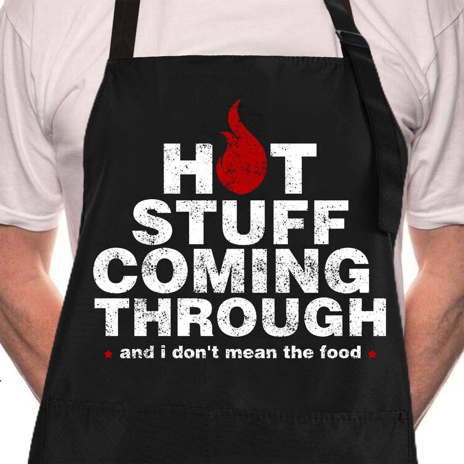 Rosoz Funny Bbq Black Chef Aprons For Men, Hot Stuff Coming Through, Adjustable Kitchen Cooking Aprons With Pocket Waterproof Oi