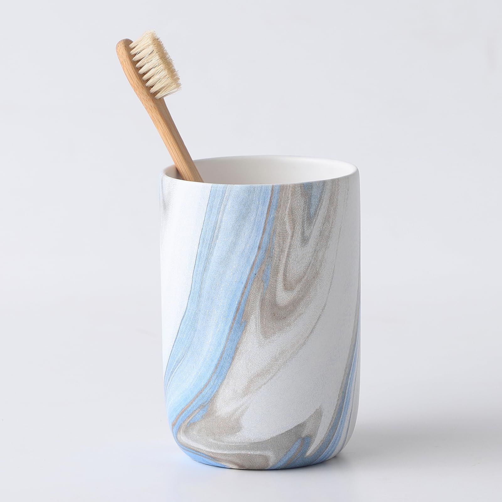 Blue Marble Toothbrush Holders - Ceramic Toothbrush Holders for Bathrooms, Toothbrush Toothpaste Holders, Marble Bathroom Tumble