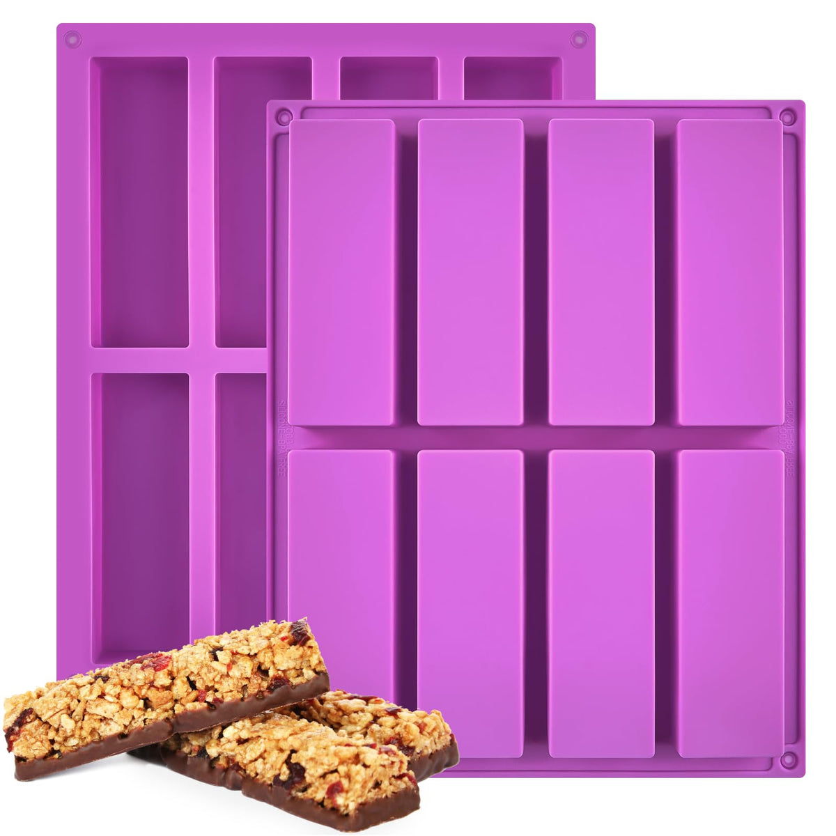 8 Cavity Granola Bar Mold, 2 Pack Rectangle Silicone Chocolate Mold Candy Bar Mold For Baking Cereal Energy Bar, Protein Bar, Br