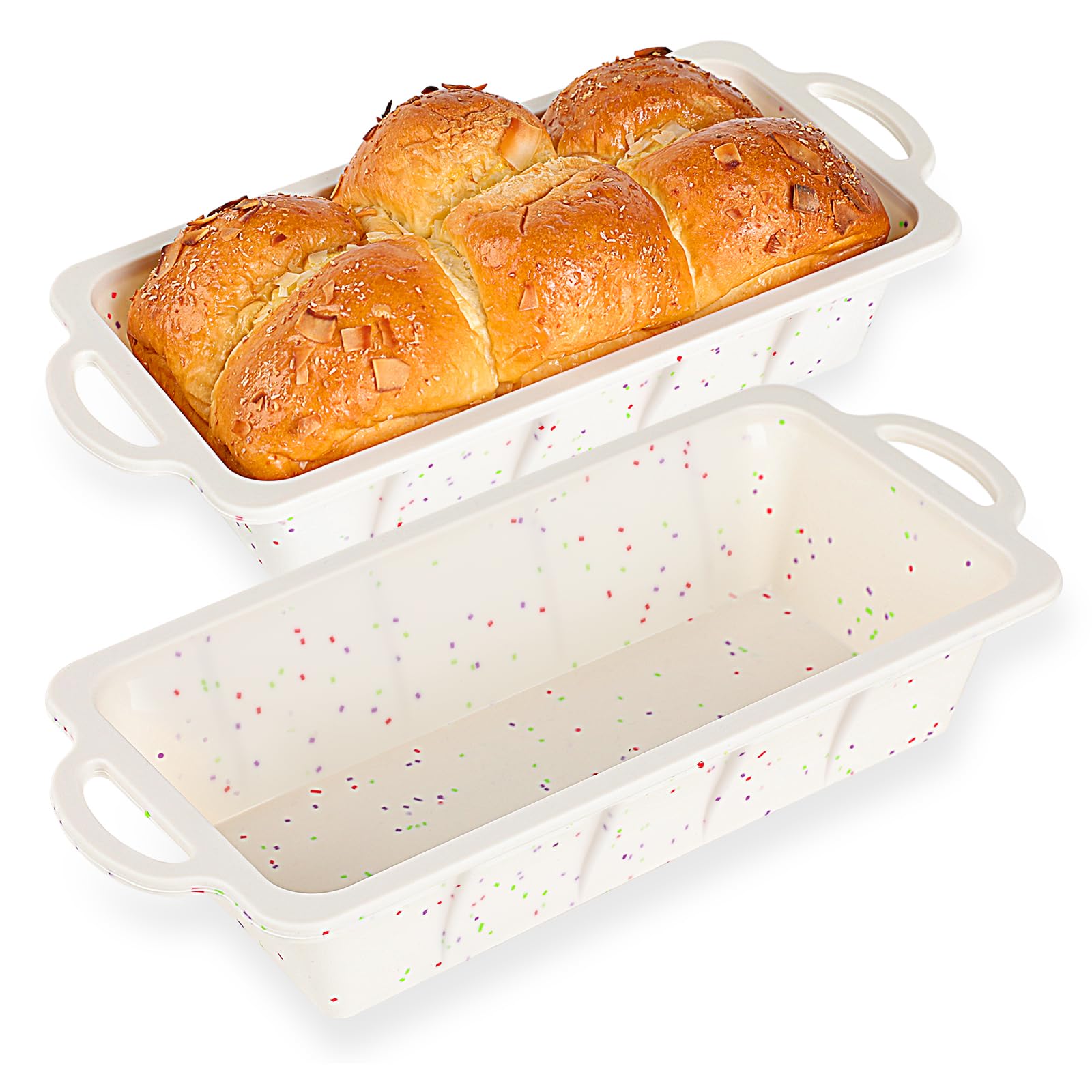 Vinino Silicone Bread Loaf Pan with Metal Reinforced Frame, 9.5 x 5 in Non-stick Silicone 1 lb Loaf Pan for Baking, 2 Pack Durab