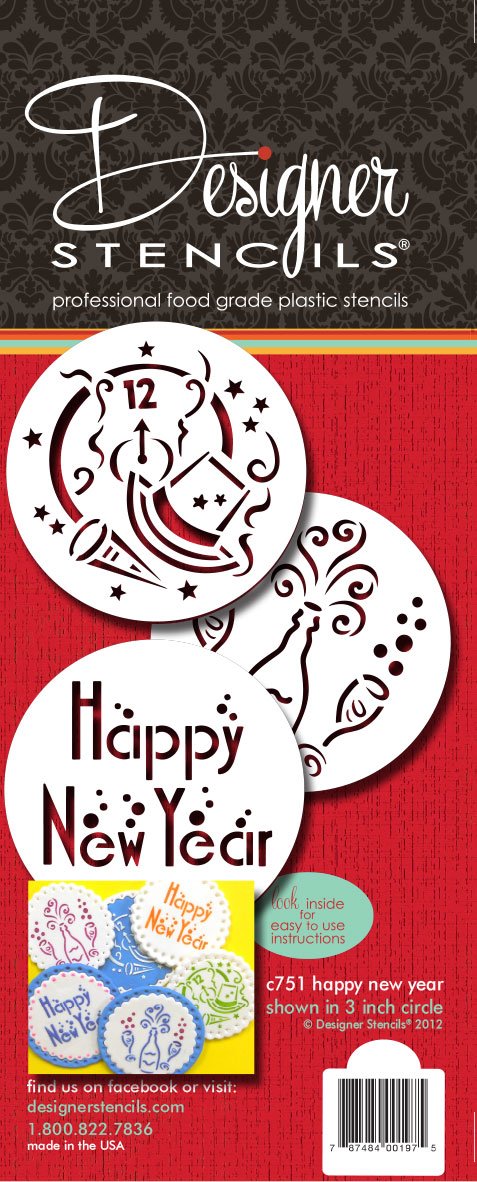 Designer Stencils Happy New Year Cookie Stencils, Beige/Semi-Transparent