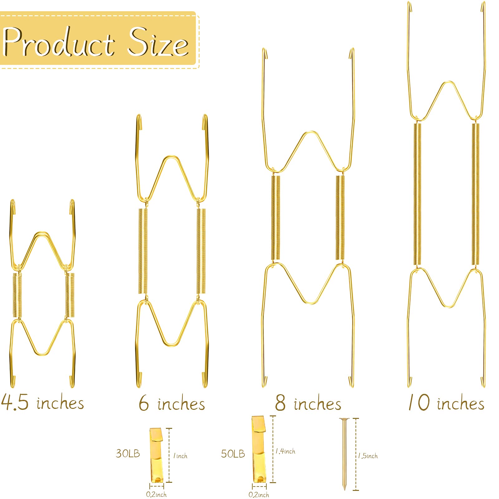 20 Pieces Invisible Wall Plate Hangers 4/5/6/8/10 Inches Wall Plate Hangers Stainless Steel Decorative Wire Plate Hangers With 2