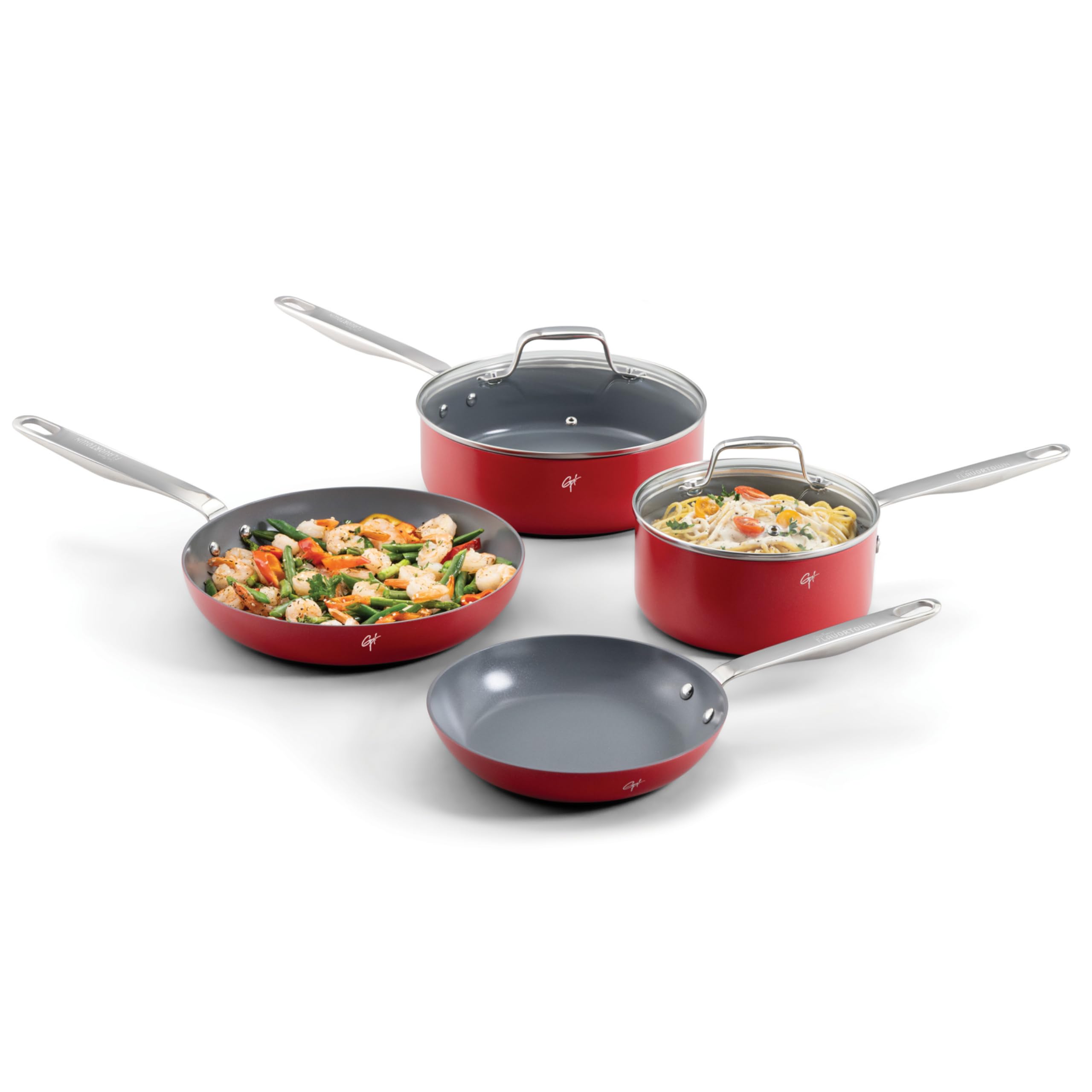 Guy Fieris Flavortown 6Piece Ceramic Cookware Set, Red