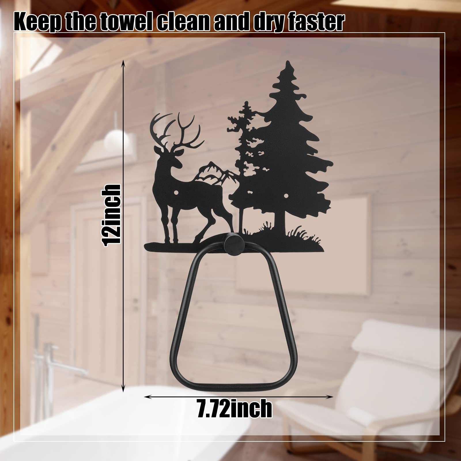 Peryiter 3 Pcs Bear Towel Holder Bathroom Bear Hand Towel Holder Black Deer Towel Ring Rack Bathroom Wall Decorations Summer Rus