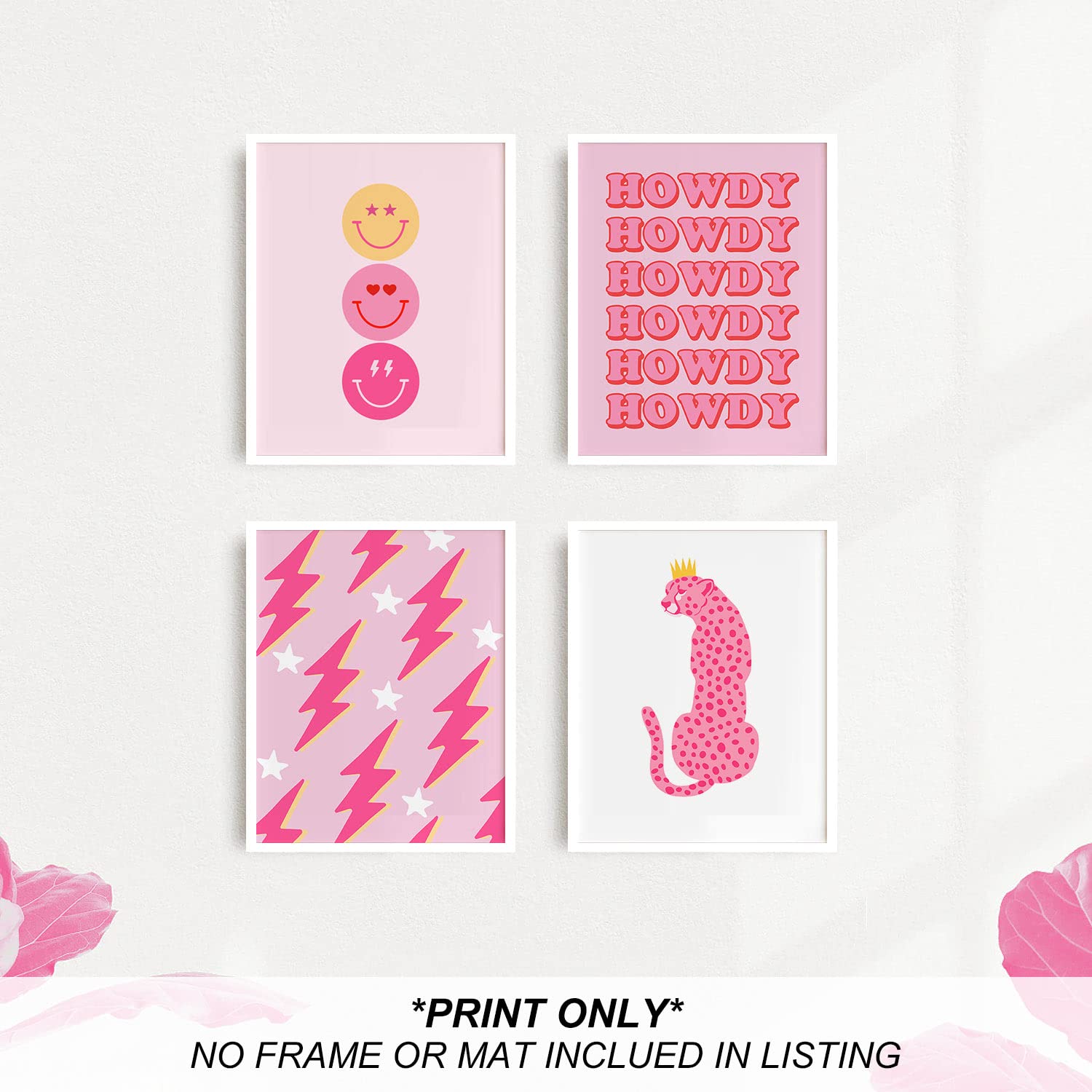 heilkee Preppy Room Decor Aesthetic Hot Pink White Wall Art for Teen Girls Bedroom Pink College Dorm Room Posters Trendy Wall Decor(UNFRAMED 8x10in)
