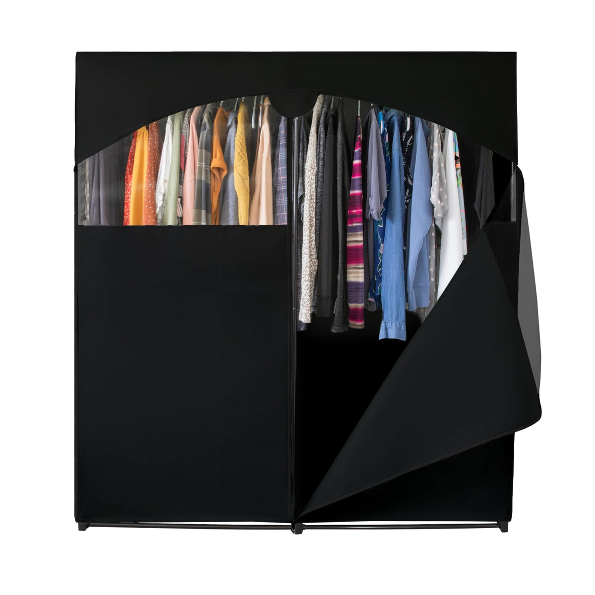 Holdn Storage Portable Wardrobe Closet, Large - Premium Heavy Duty Metal Hanging Rod With Black Cover- 50 Lb. Weight Capacity- S
