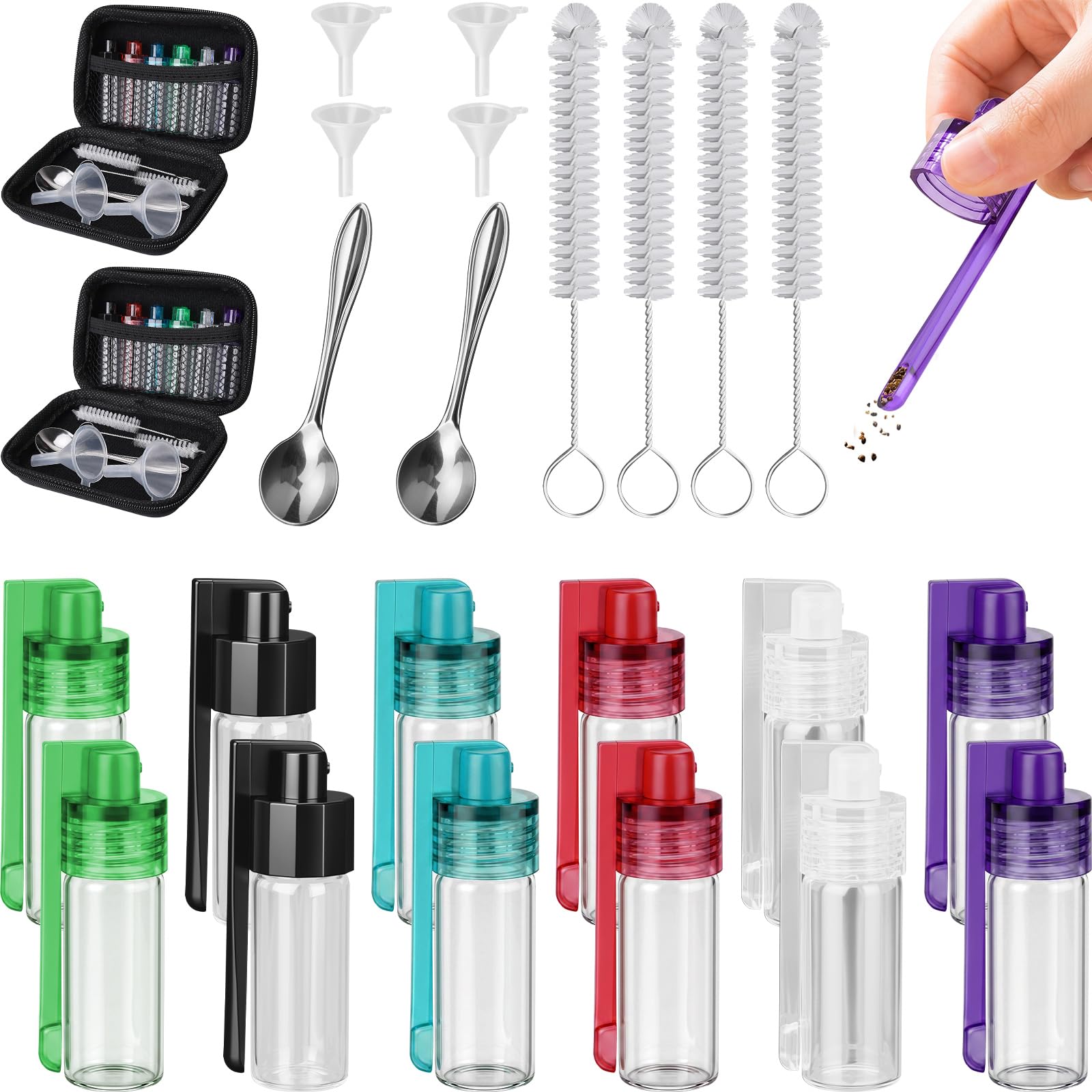 12 Vial with Spoon, Camping Spice Kit, Travel Spice Containers & 2 Cases