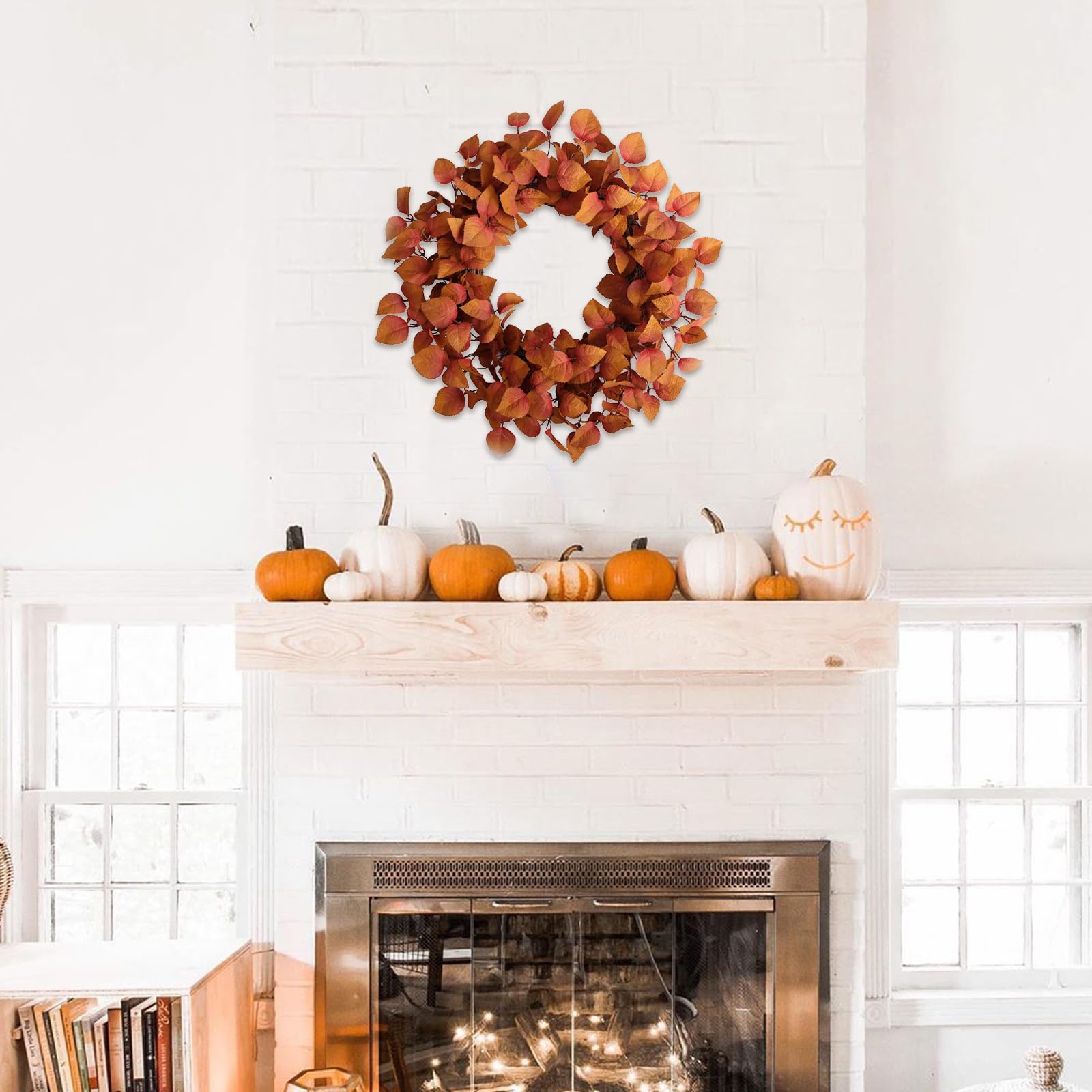 TEMPUS 20 Inch Artificial Fall Leaves Wreath - Handcrafted Autumn Grapevine Wreath for Front Door, Indoor/Outdoor Thanksgiving H