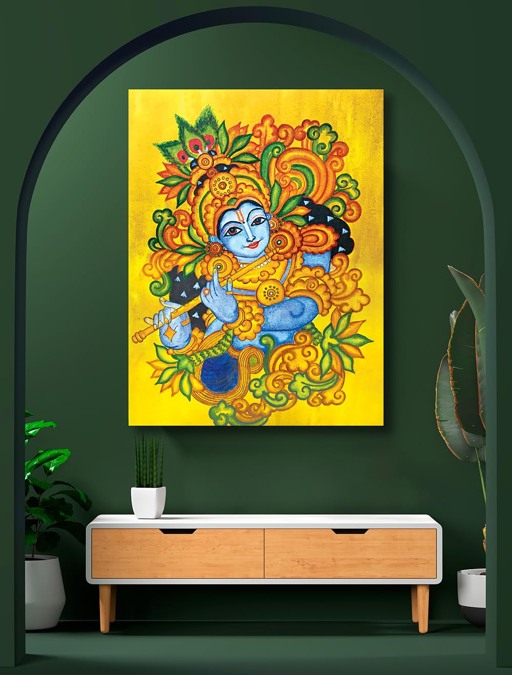 Namaste Home - Canvas Painting - Shree Krishna - Kerala Mural - Religious Canvas Painting - (Cotton Canvas, Small Size 15X19 Inc