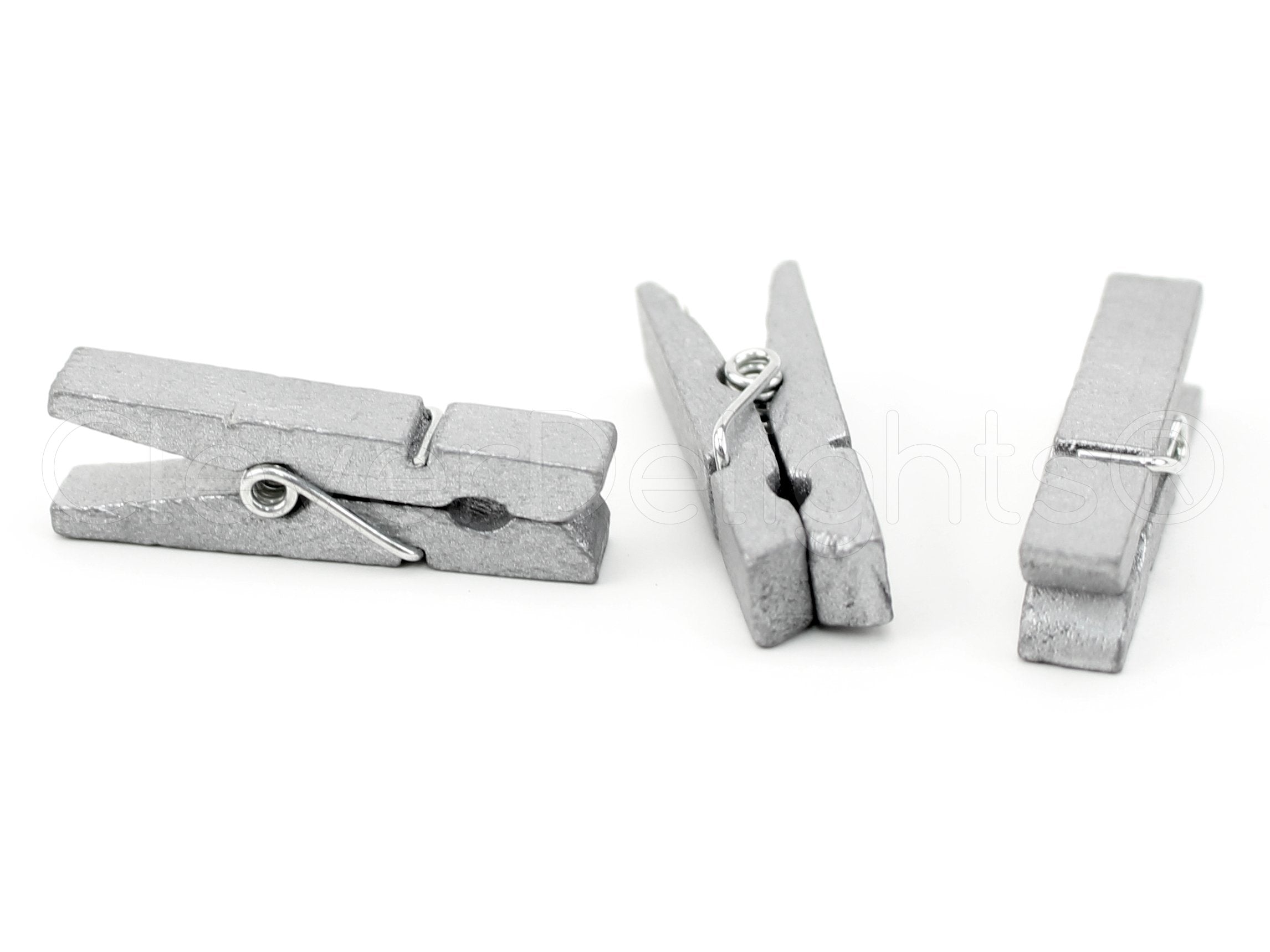 Cleverdelights 1 3/8'' Mini Wood Clothespins - Metallic Silver - 50 Pack