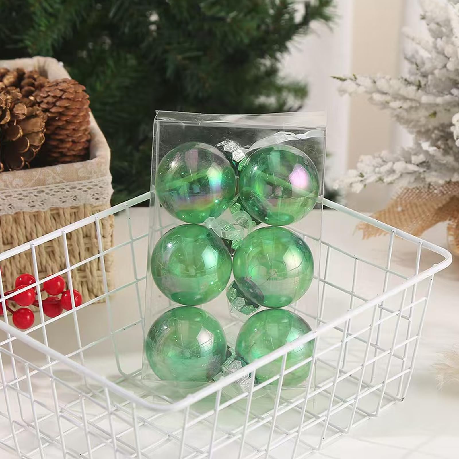 Neioaas 60MM Iridescent Plastic Ball - 6PCS Xmas Ornament Balls Set, Plastic Iridescent Decorative Hanging Ornaments for Xmas Tr