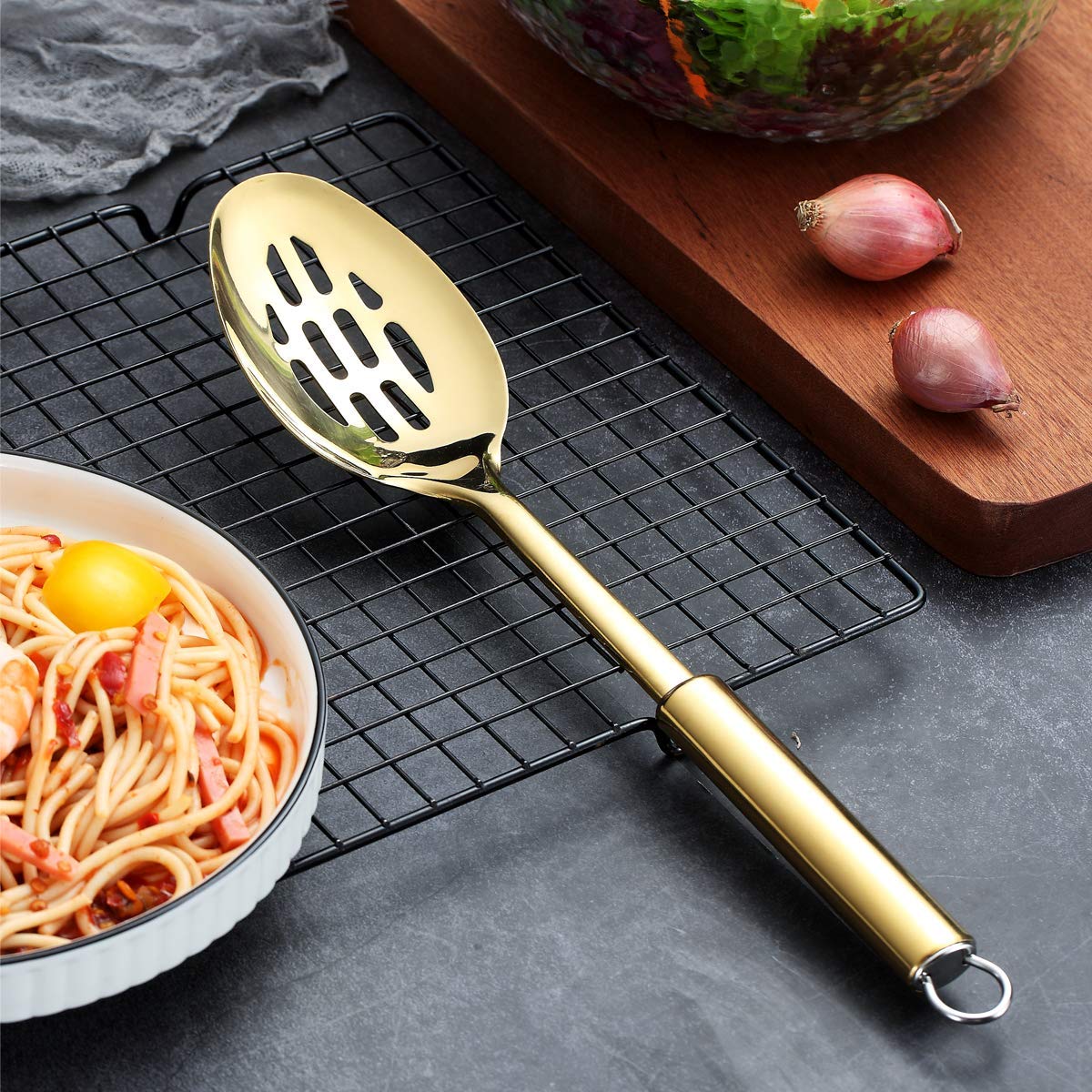 Berglander Slotted Spoon, Stainless Steel Gold Slotted Cooking Spoon With Titanium Plating, Gold Slotted Serving Spoon, Kitchen