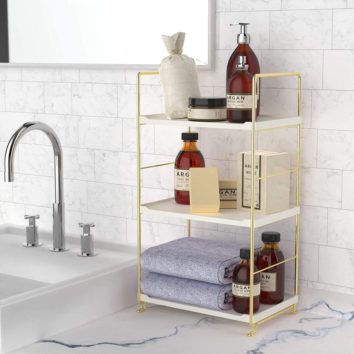 kaileyouxiangongsi 3-Tier Kitchen Spice Rack, Freestanding Stackable Organizer Shelf, Bathroom Countertop Storage Shelf, Cosmeti