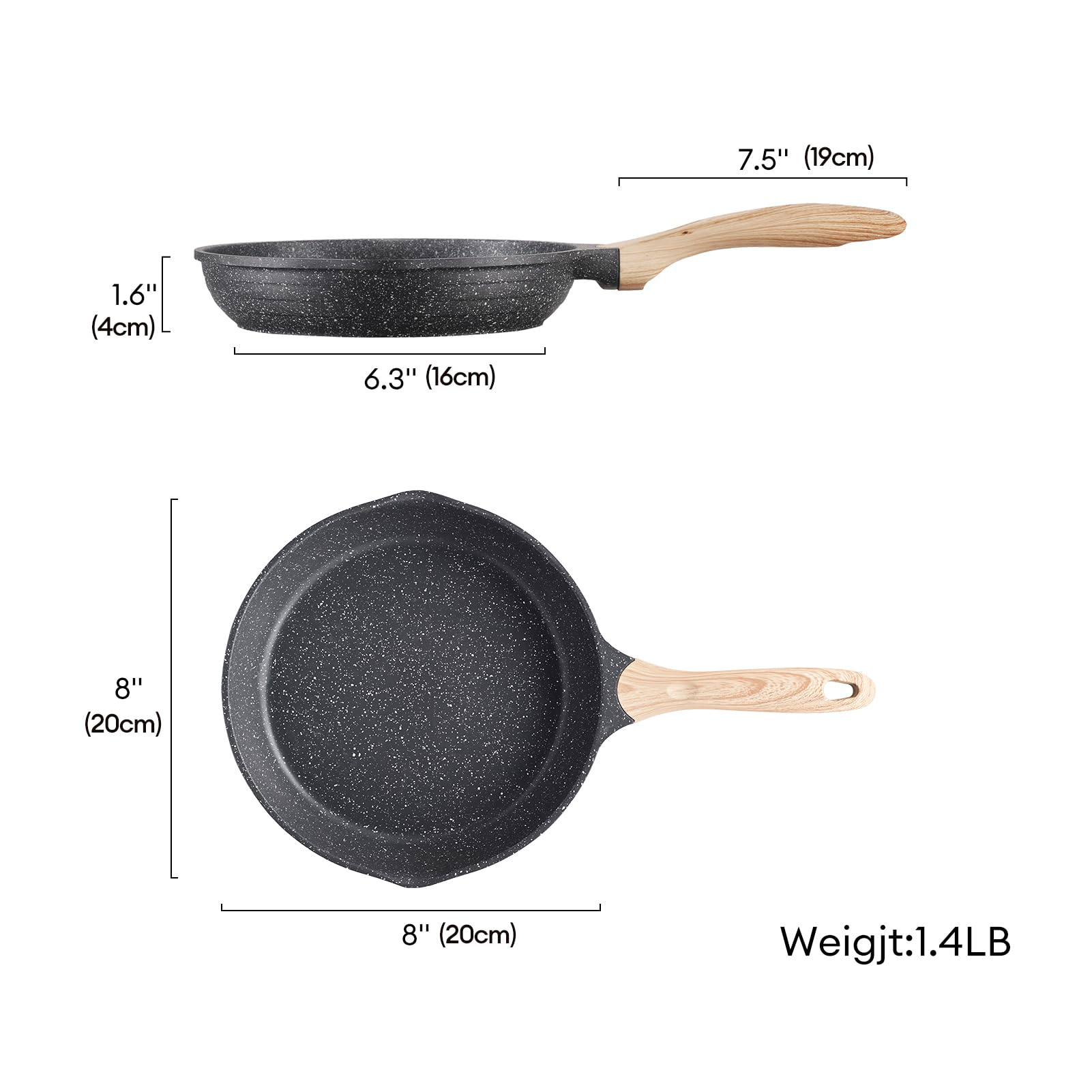 Jeetee 8 Inch Nonstick Frying Pan, Stone Coating Cookware, Nonstick Omelette Pan With Heat-Resistant Handle, Induction Skillet F