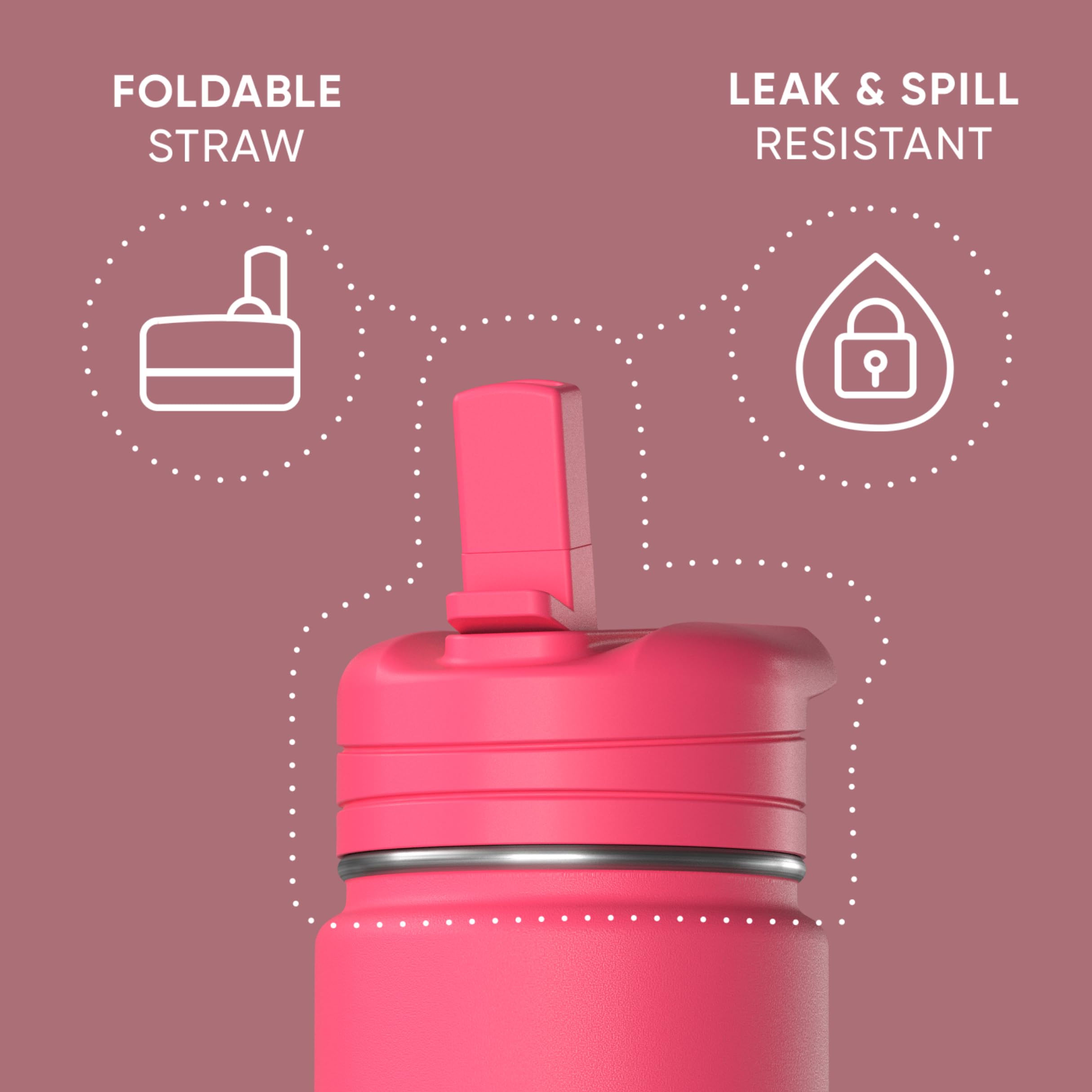 Hydrapeak Mini 14Oz Water Bottle With Straw Lid, Insulated Water Bottle, Water Bottle Stainless Steel, Water Bottles (Hot Pink)