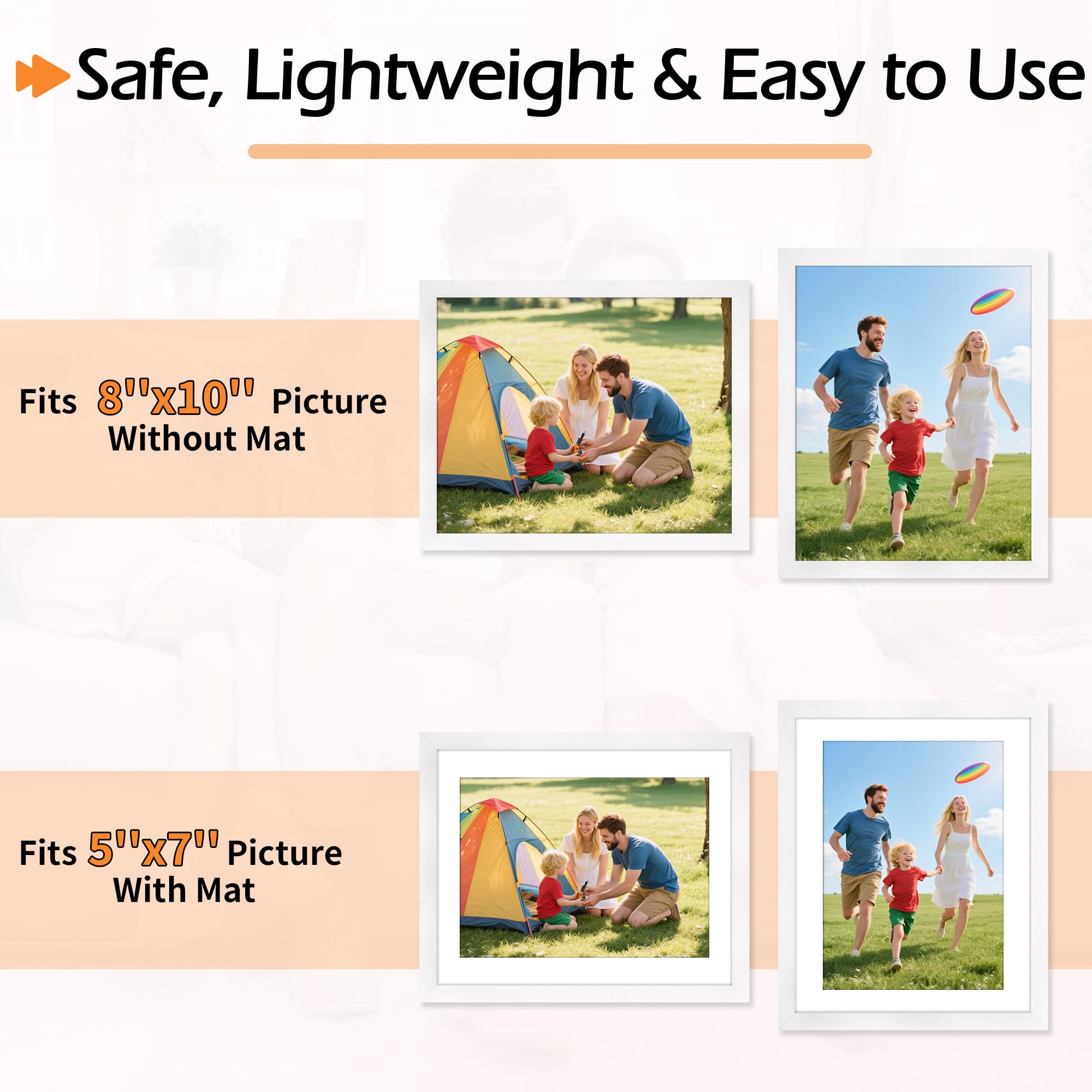 HOMERHYME 8x10 Picture Frame Set of 8, White Photo Frames for Gallery Wall Mounting or Table Display, Display Pictures 5x7 with