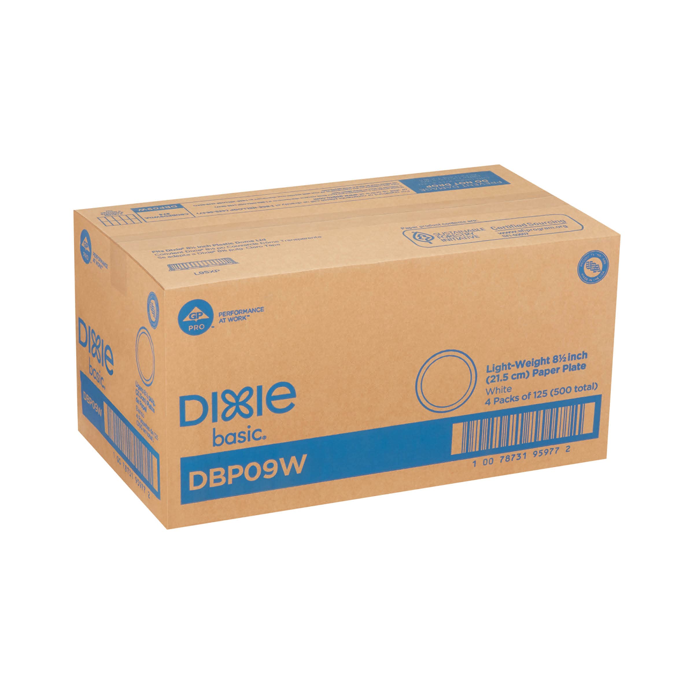 Dixie Basic 8.5 Light-Weight Paper Plates By Gp Pro (Georgia-Pacific), White, Dbp09W, 500 Count (125 Plates Per Pack, 4 Packs