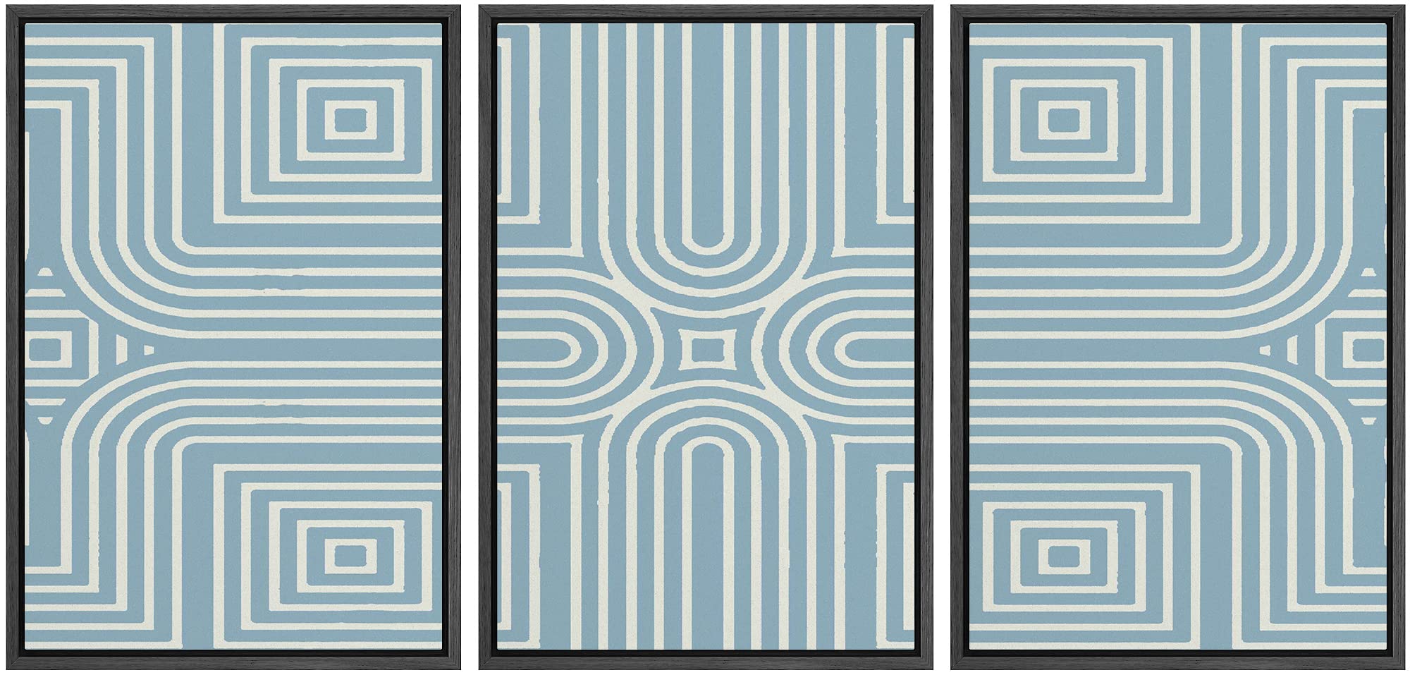 Idea4Wall Framed Wall Art Print Set Blue & White Tribal Line Pattern Geometric Shapes Illustrations Modern Art Bohemian Colorful