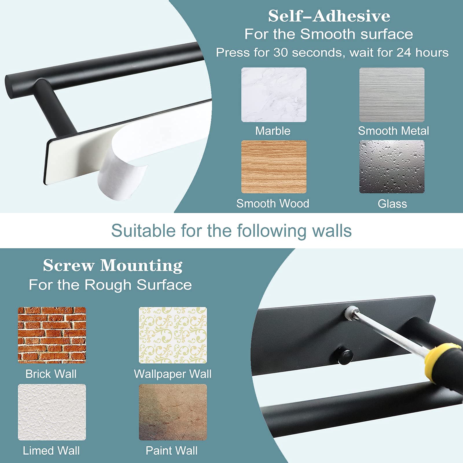 Paper Towel Holder, Self Adhesive Or Screw Mounting, Black Wall Mount, Sus304 Stainless Steel Paper Towel Holder Under Cabinet F