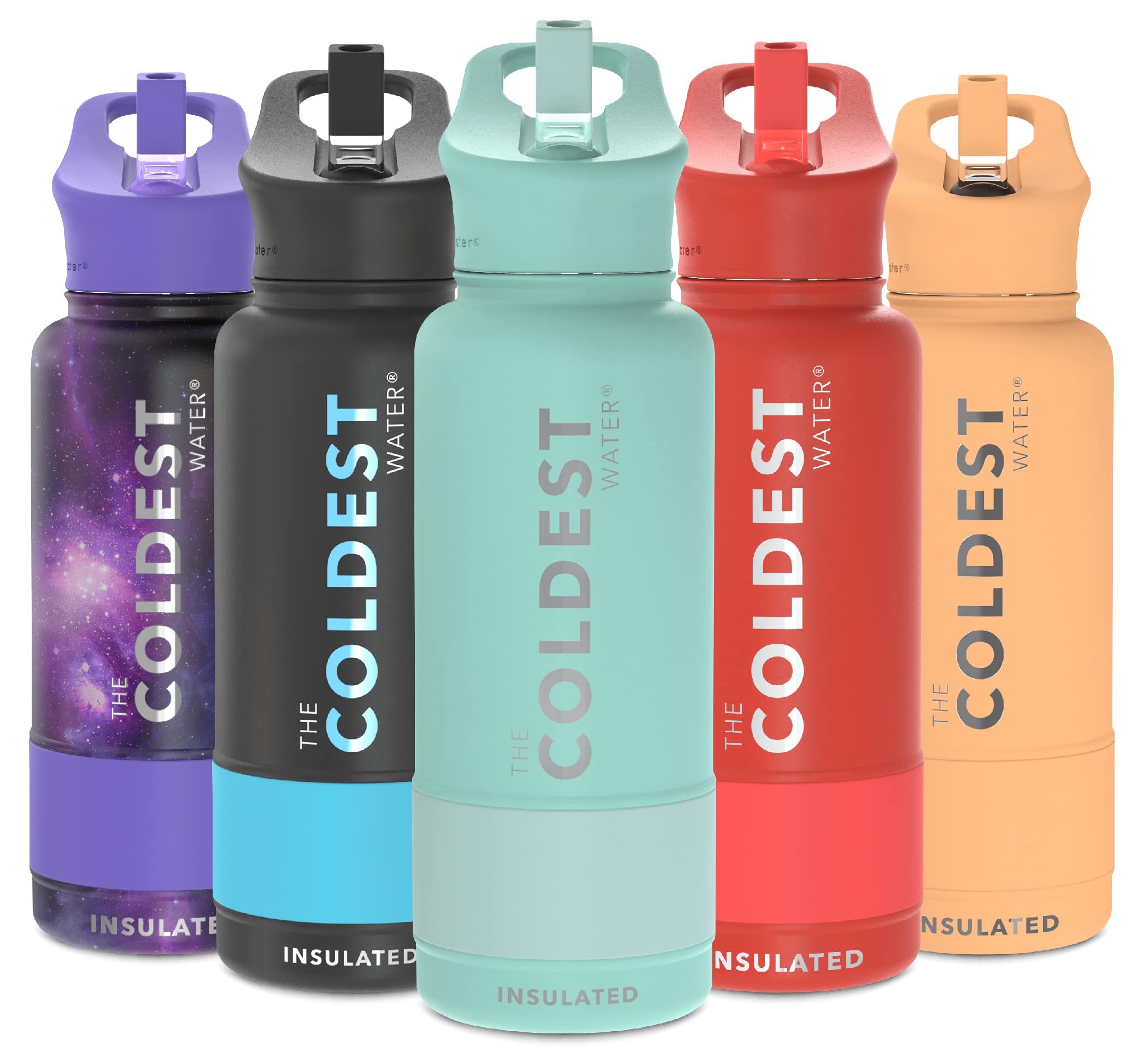Coldest Sports Water Bottle With Straw Lid Vacuum Insulated Stainless Steel Metal Thermos Bottles Reusable Leak Proof Flask For