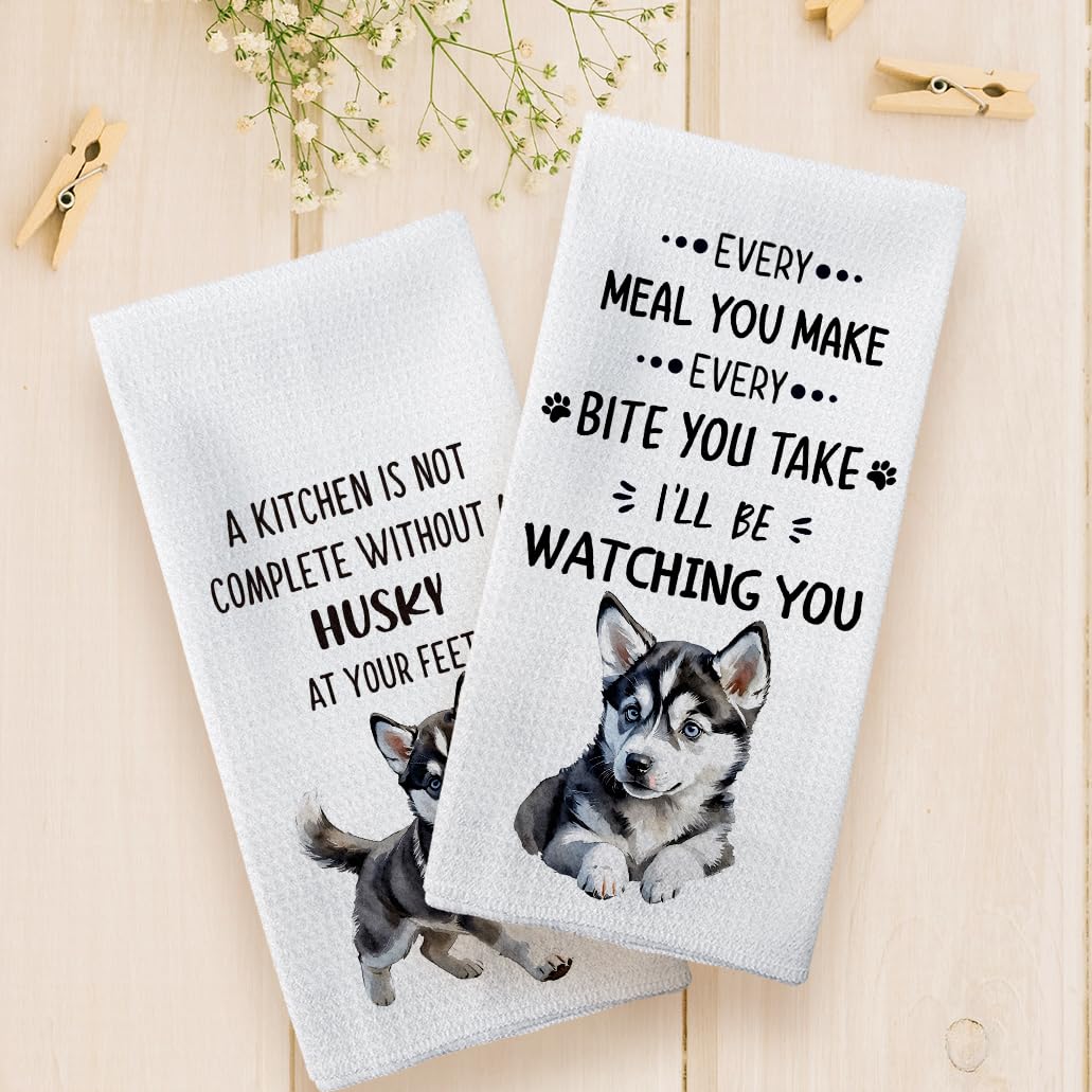 Tzhim Husky Gifts Kitchen Towels Set Of 2, Husky Gifts For Husky Lovers Women, Husky Mom Gifts, Husky Dog Gifts Hand Towels, Hus
