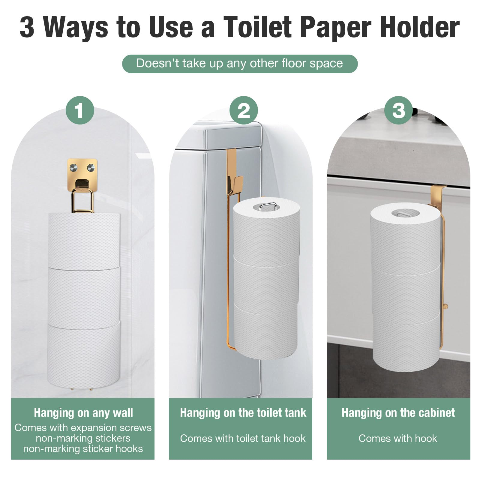 Tokokimo Toilet Paper Holder Self Adhesive, Wall Mount Toilet Paper Storage For 3 Roll Tissue, Over The Tank Toilet Paper Holder
