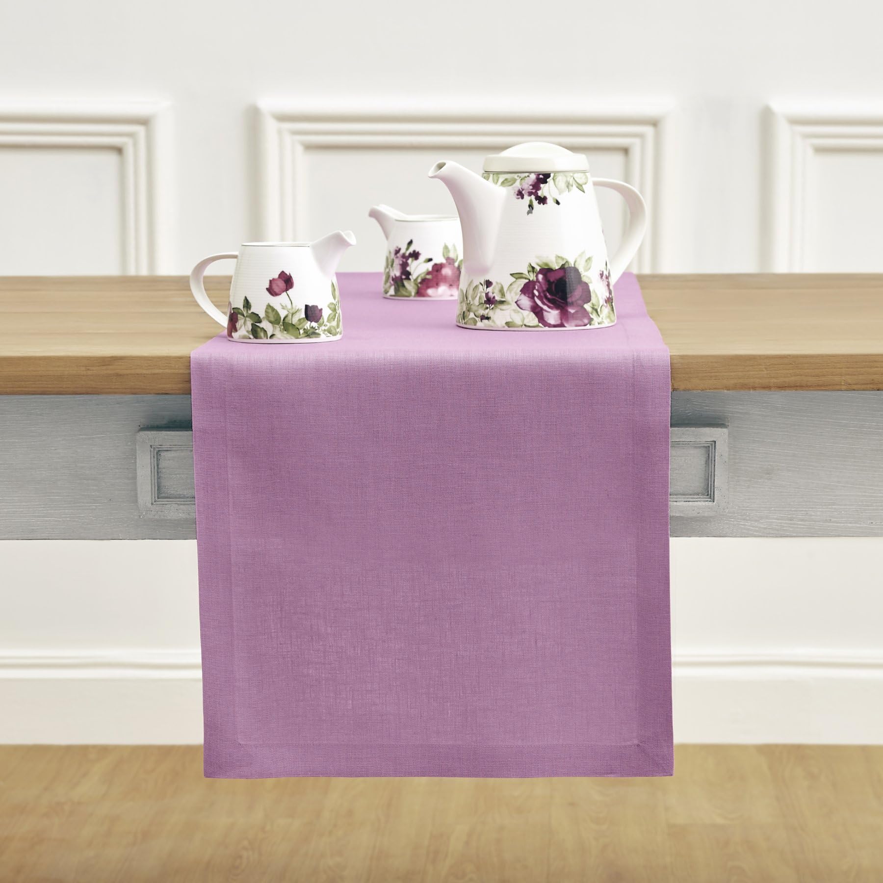 Solino Home Linen Violet Table Runner 90 Inches Long - Fete, 100% Pure Linen Dining Table Runner 14 X 90 Inch Ideal For Wedding,