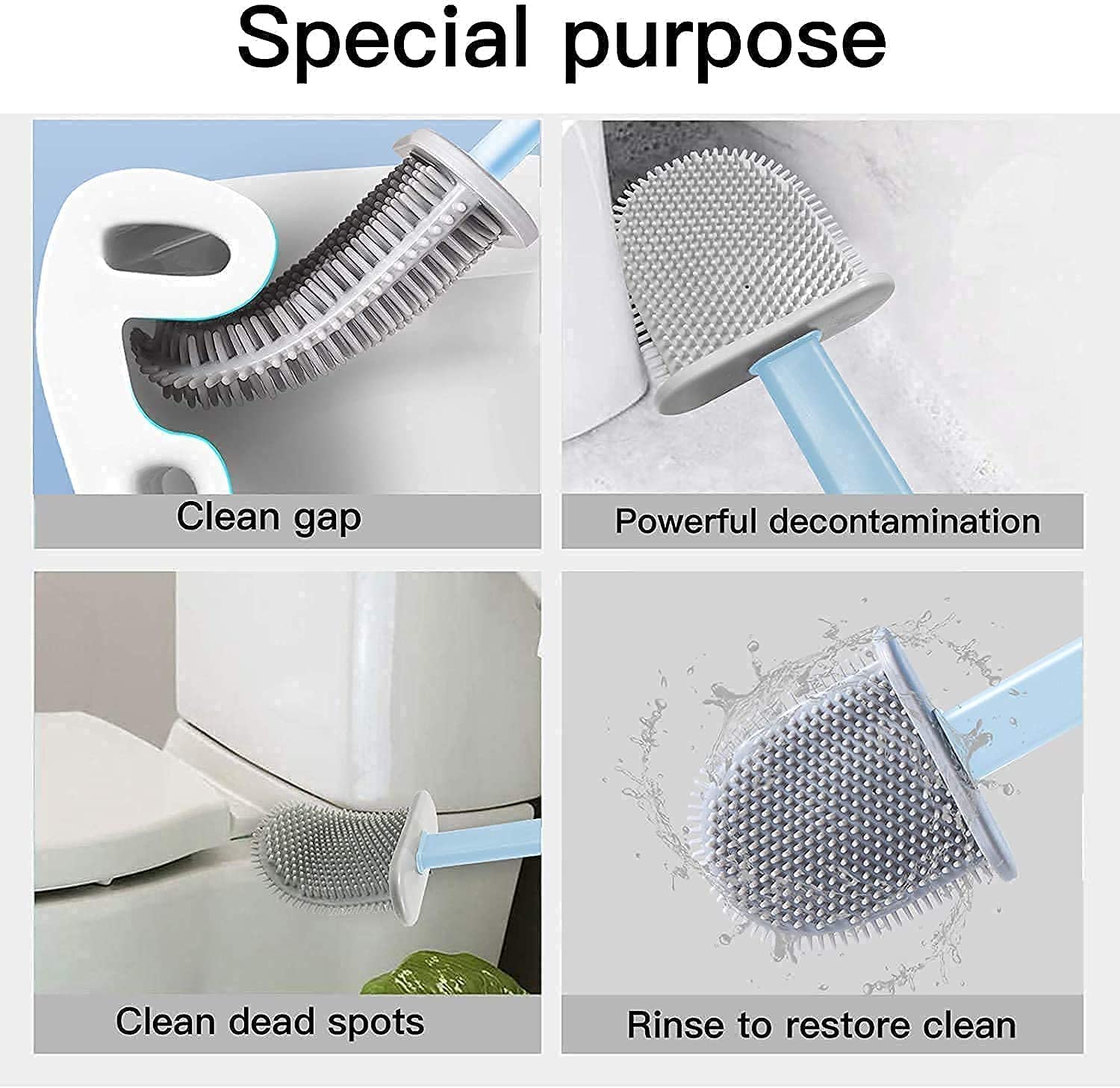 Figment Silicone Water Drop Toilet Brush and Holder Set, Wall Mounted Deep Cleaning Toilet Bowl Brush for Bathroom Toilet Brush