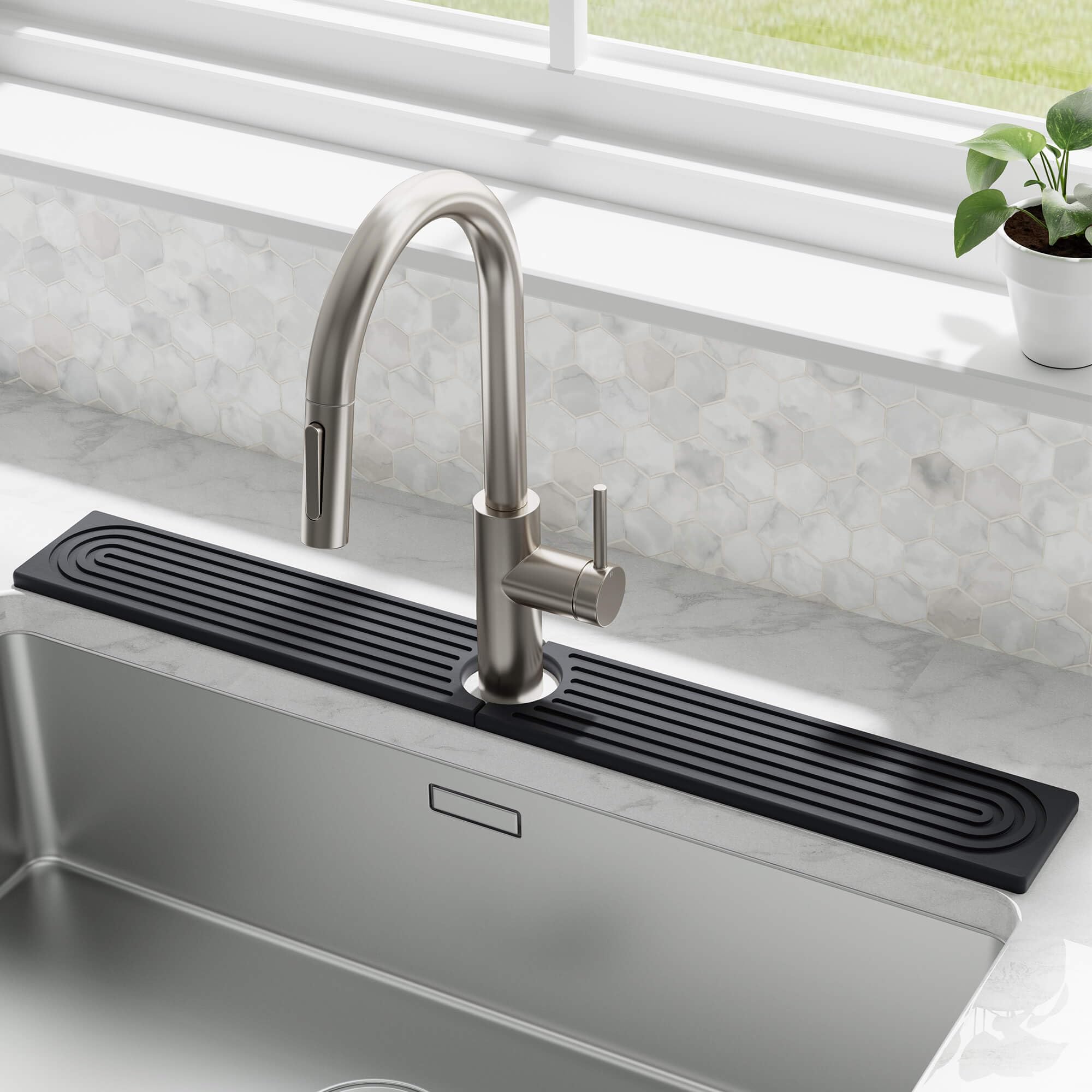 DK177 Faucet Mat for Kitchen Sink - Water Absorbing Stone Tray for Sink, Diatomite Fast-Drying Faucet Mat, Faucet Splash Guard f