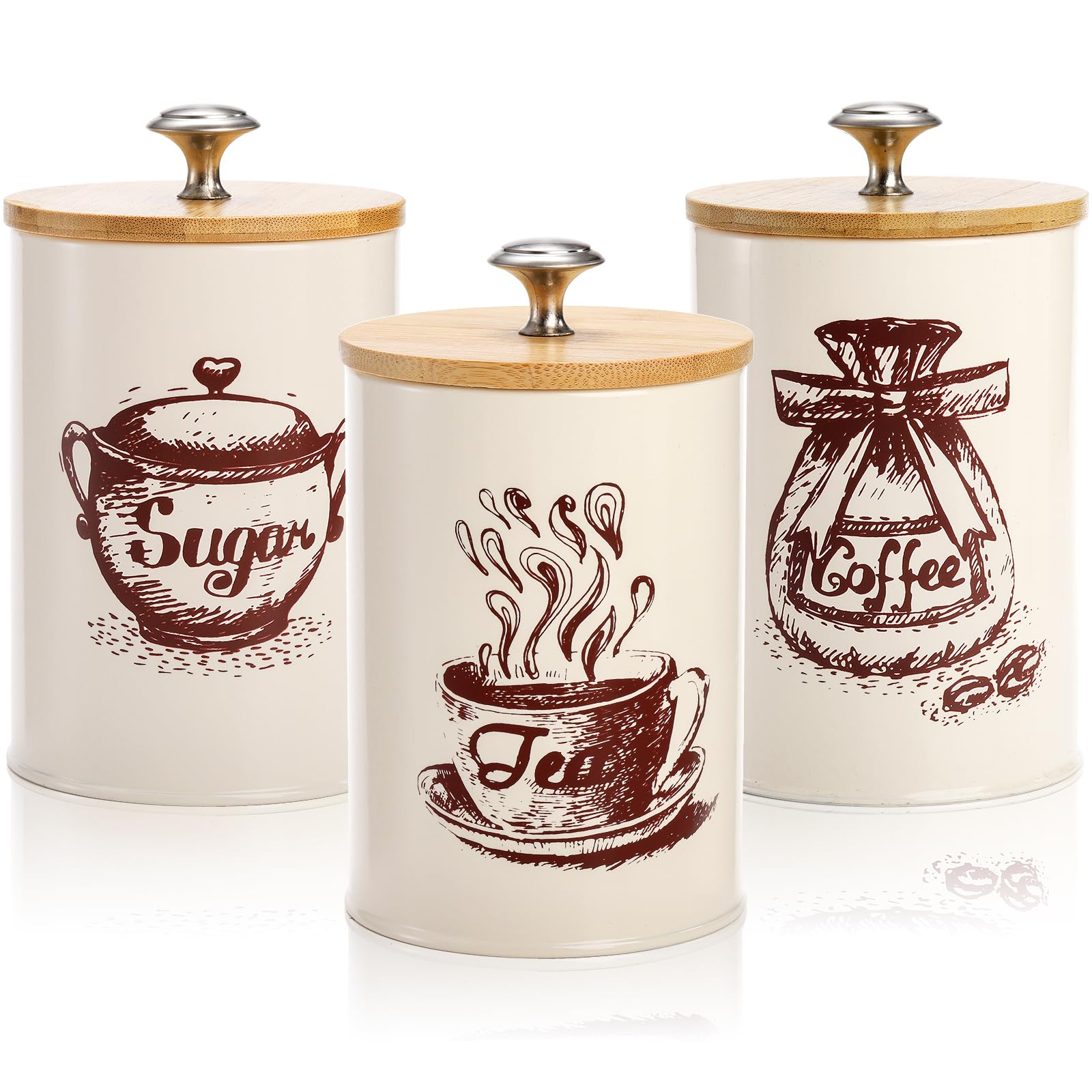 Youeon Small Canister Sets for Kitchen Counter, 25 Oz Coffee Sugar Tea Canister Set, Metal Vintage Kitchen Container 3 Pack, Foo