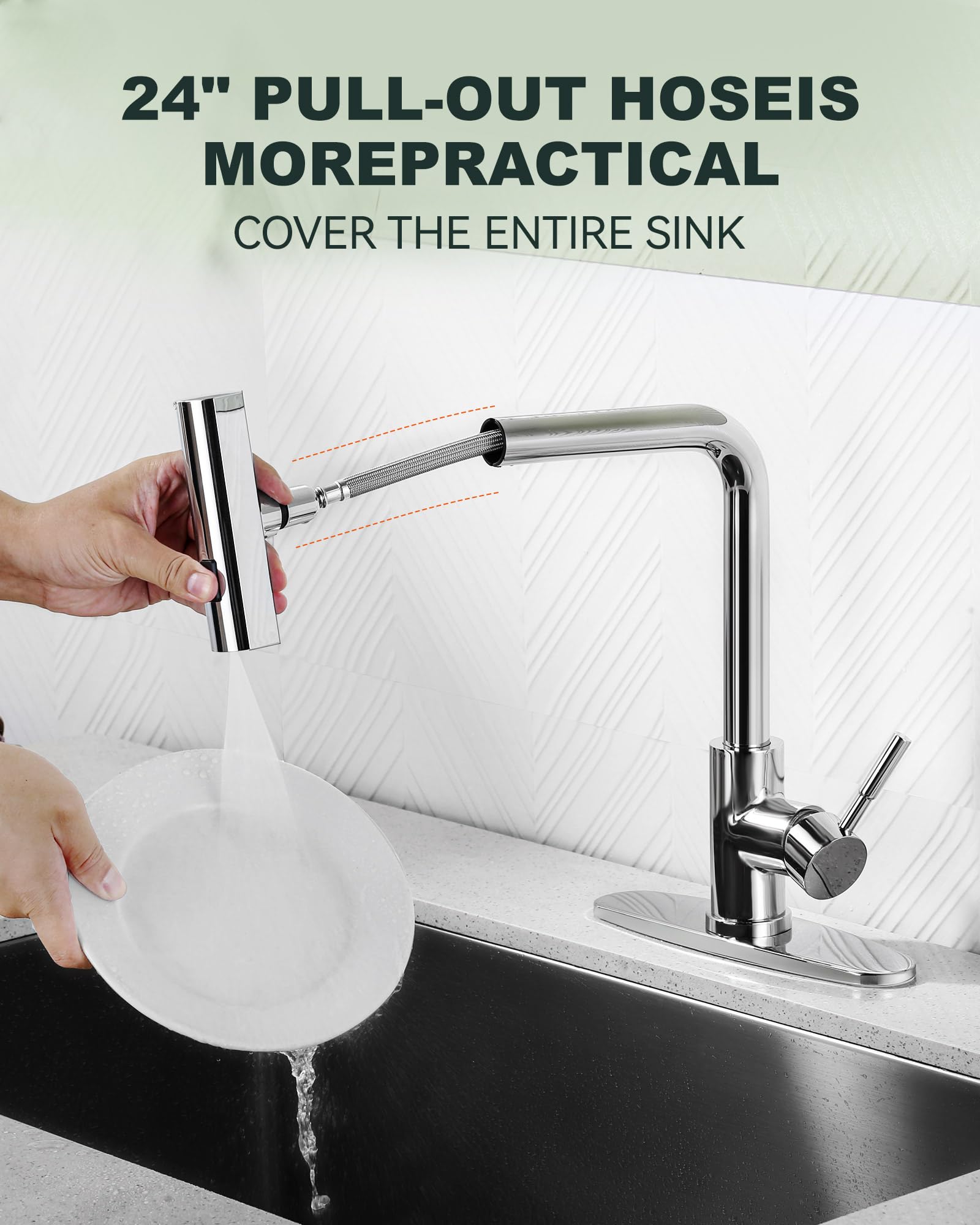 Waterfall Kitchen Sink Faucet With Sprayer: 3 Modes(Waterfall/Stream/Sweep) Pull Down Sprayer - Iviga Chrome Splash Proof Sink F