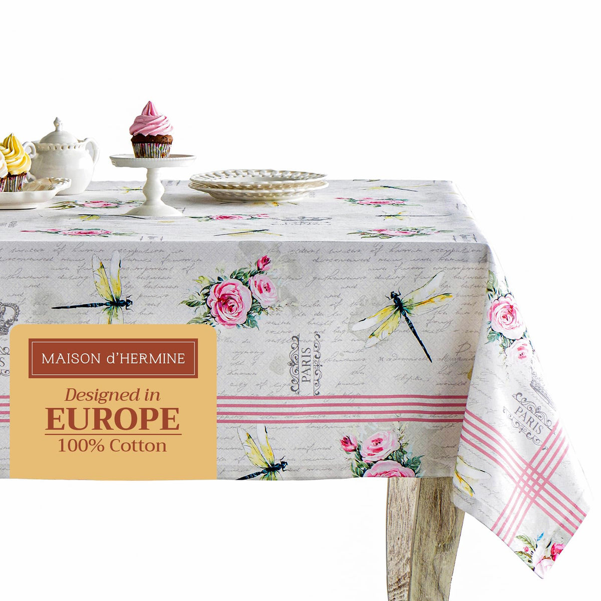 Maison D' Hermine 100% Cotton Table Cover - 60''X60'' Square Decorative Tablecloth - Tablecloths For Dining, Wedding, Farmhouse