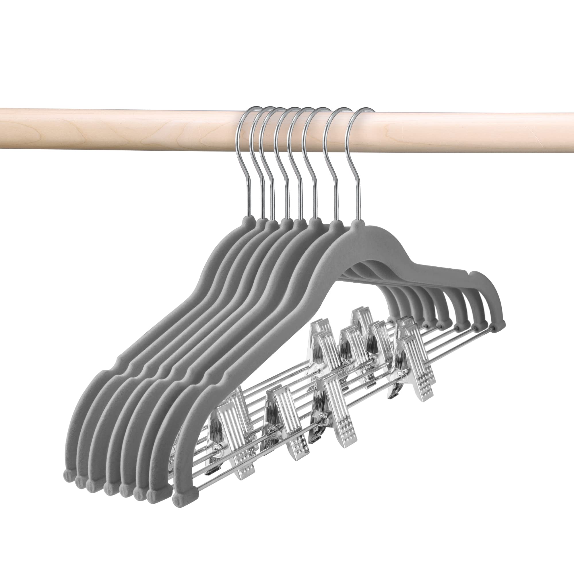House Day Velvet Skirt Hangers 12 Pack, Gray Velvet Hangers With Adjustable Clips, Space Saving Slim Velvet Pant Hangers, Heavy
