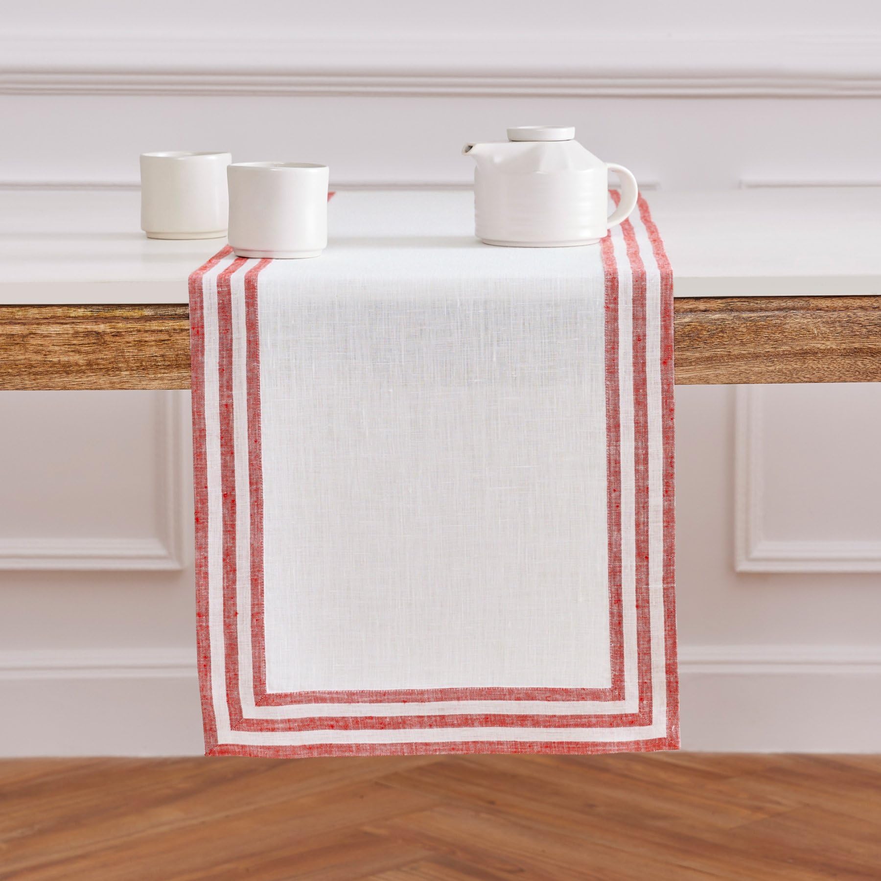Solino Home Linen Table Runner 72 Inches Long - Mila, 100% Pure Linen Red Table Runner 14 X 72 Inch Ideal For Wedding, Parties,