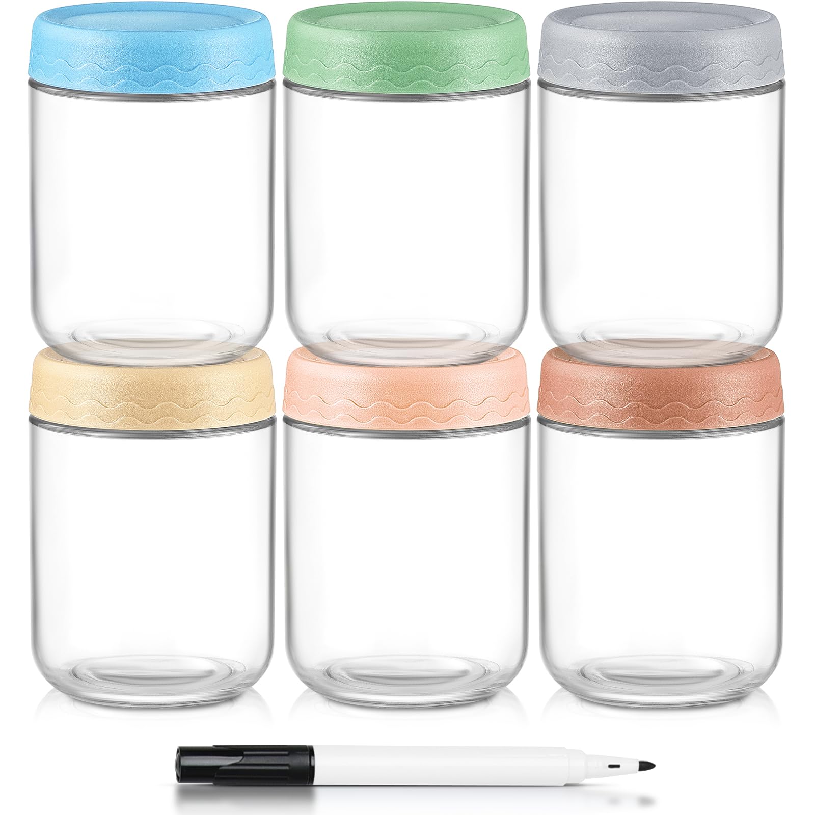 Drkio 16 Oz Overnight Oats Containers With Lids - 6 Pack Glass Storage Jars With Airtight Lids Wide Mouth Mason Food Jars Great 