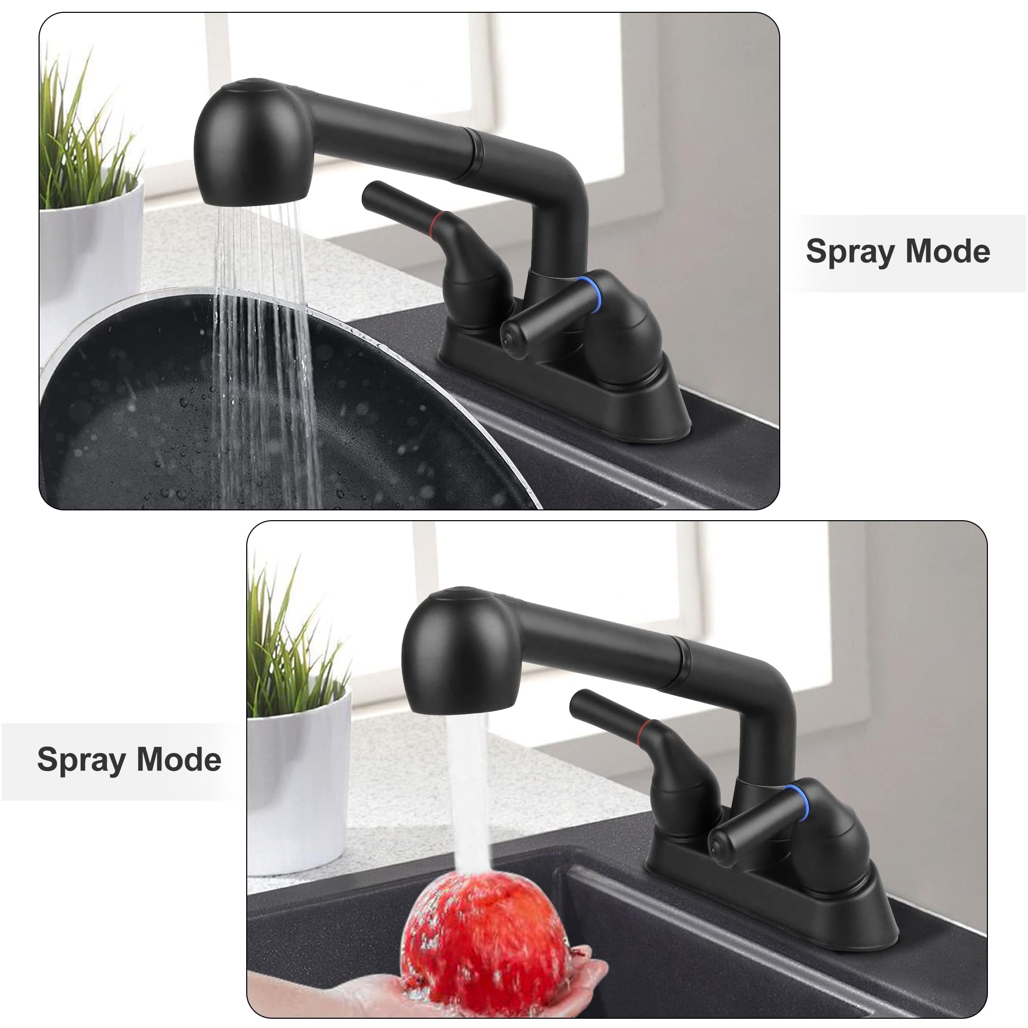 Utility Sink Faucet, Laundry Room Faucet With Pull Out Sprayer, Laundry Tub Abs Plastic Faucet, 4 Inch Centerset 3 Holes Install