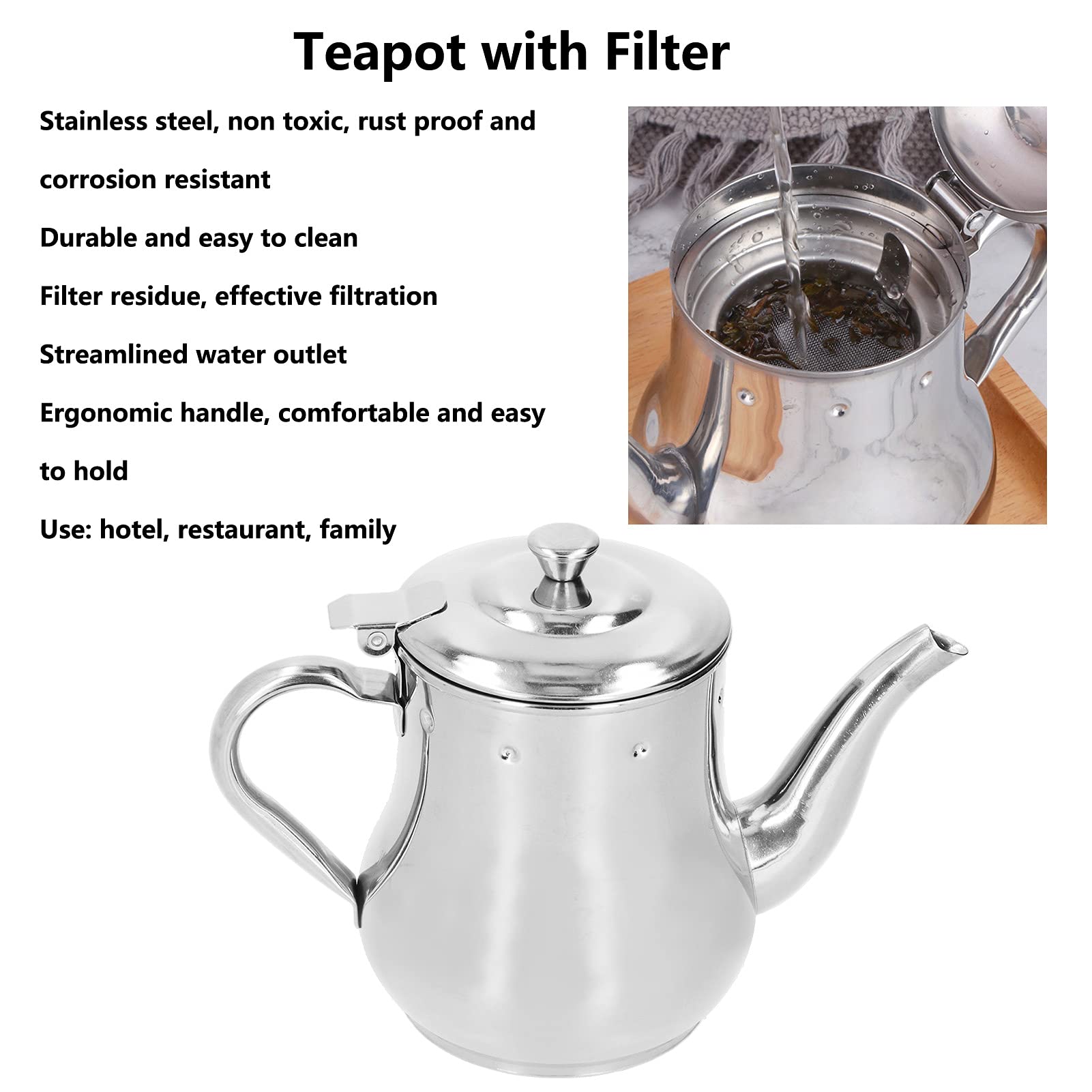 Teapot, 500 Ml Stainless Steel Tea Pot Tea Kettle Gooseneck Modern Oil Strainer Pot With Short Spout And Removable Infuser For H